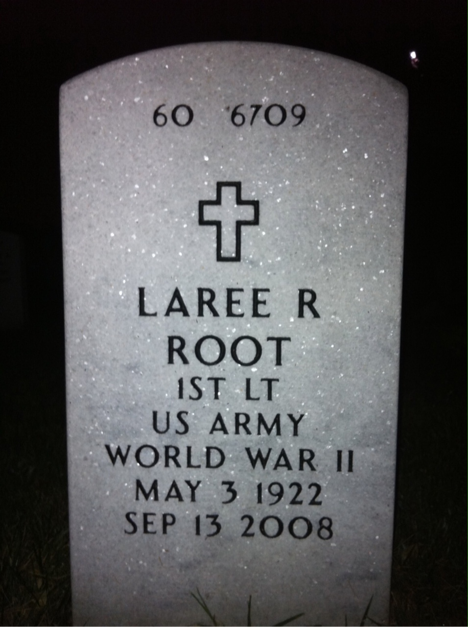 Back of headstone — Laree Root