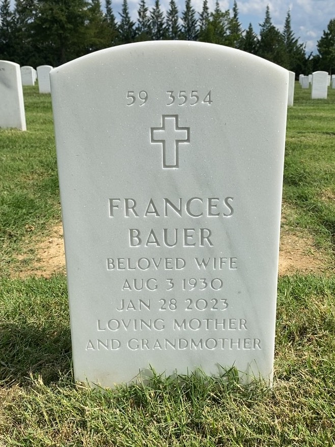 Back of headstone — Frank Bauer
