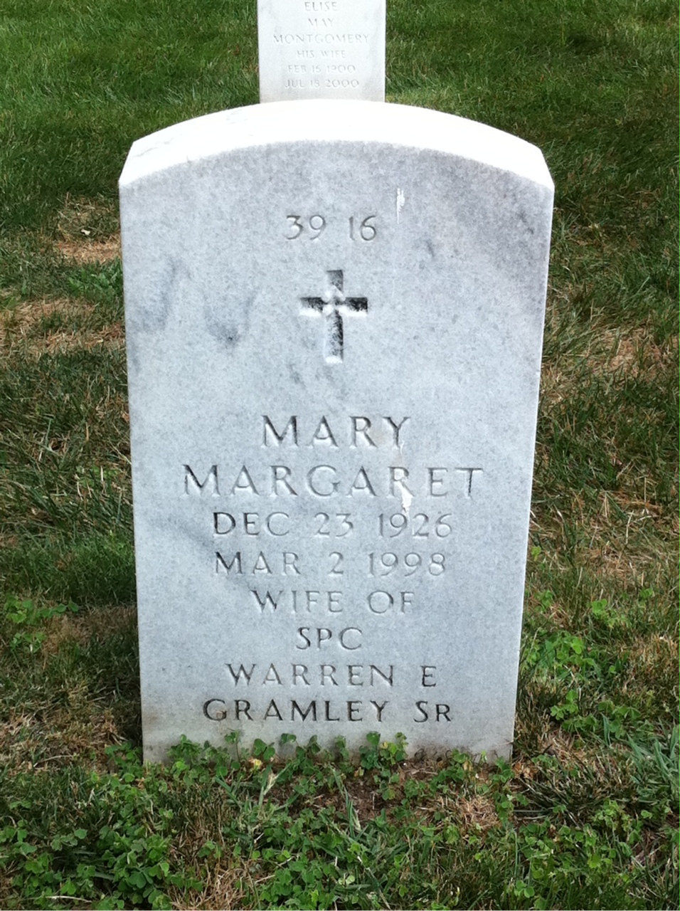 Back of headstone — Warren Edward Gramley