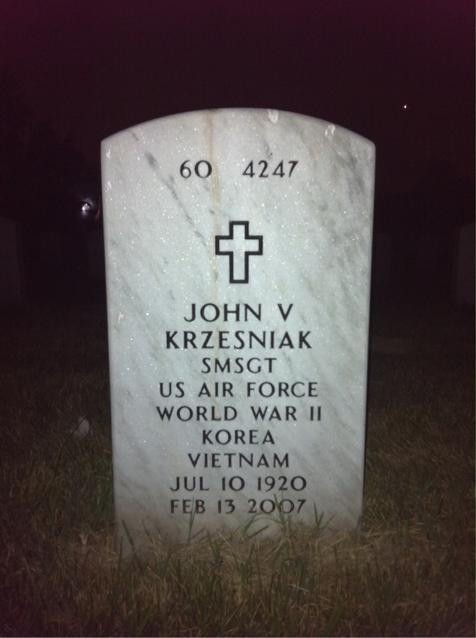 Back of headstone — John Krzesniak