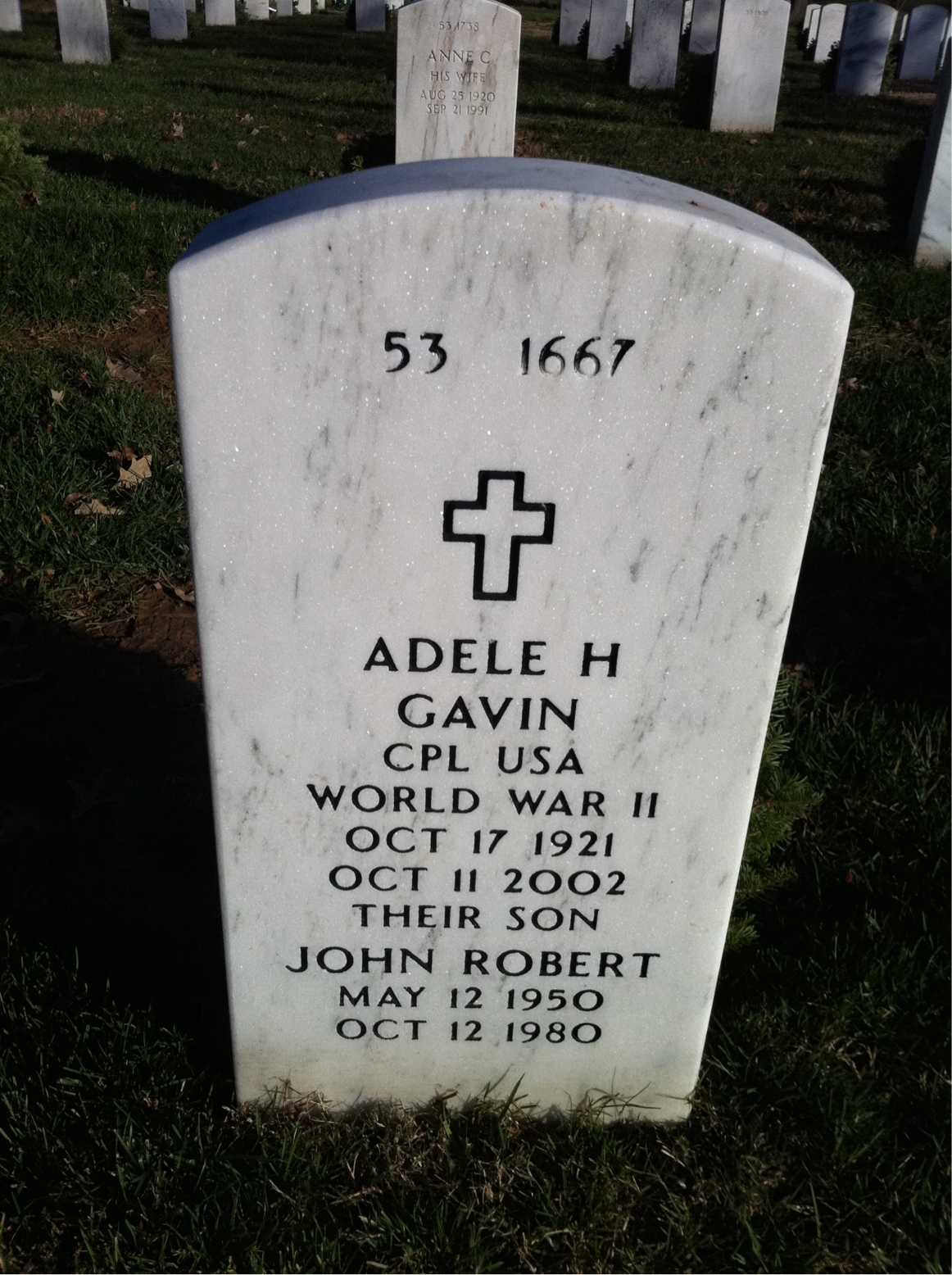 Back of headstone — John Gavin