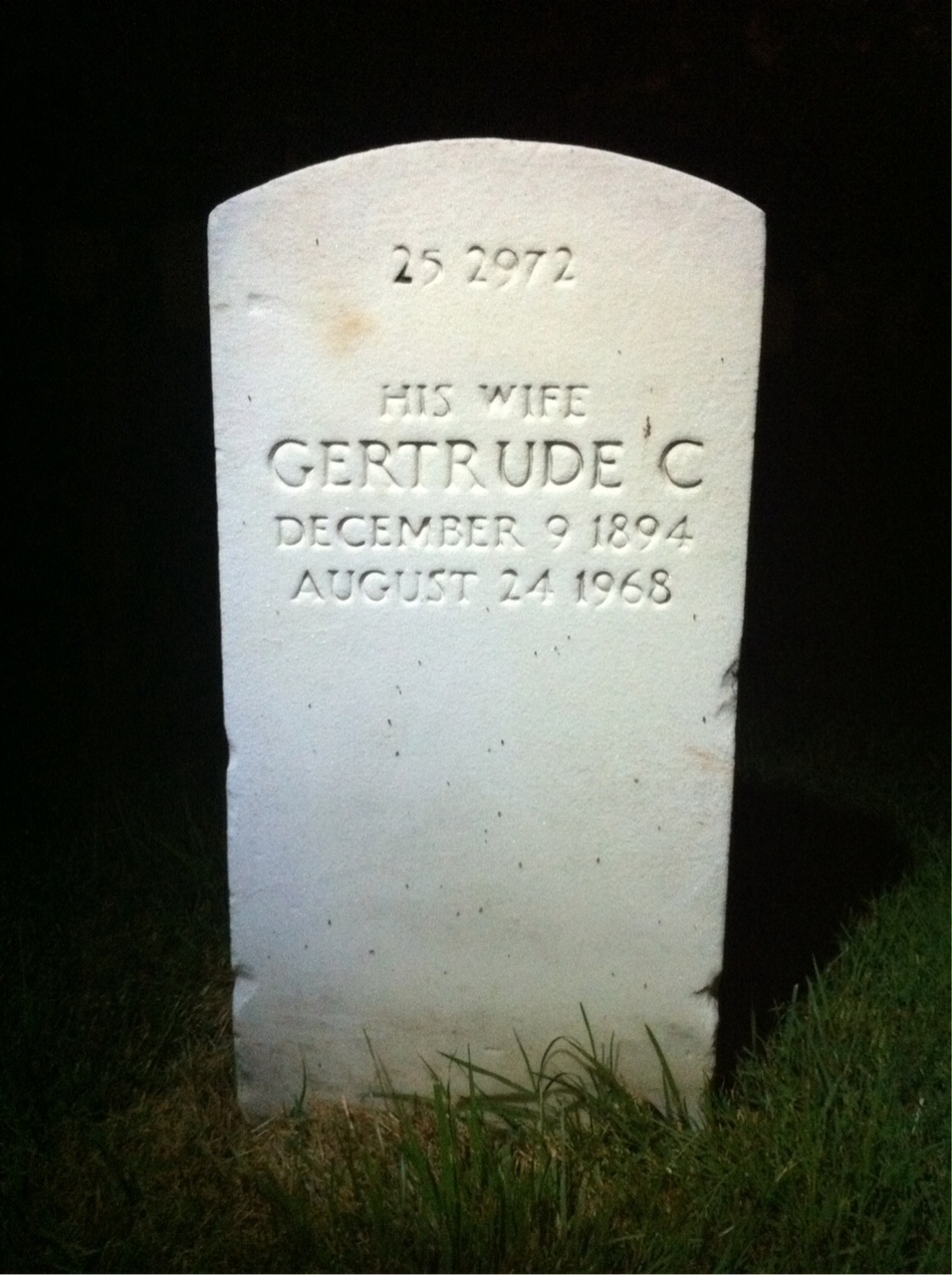 Back of headstone — Gertrude Adams