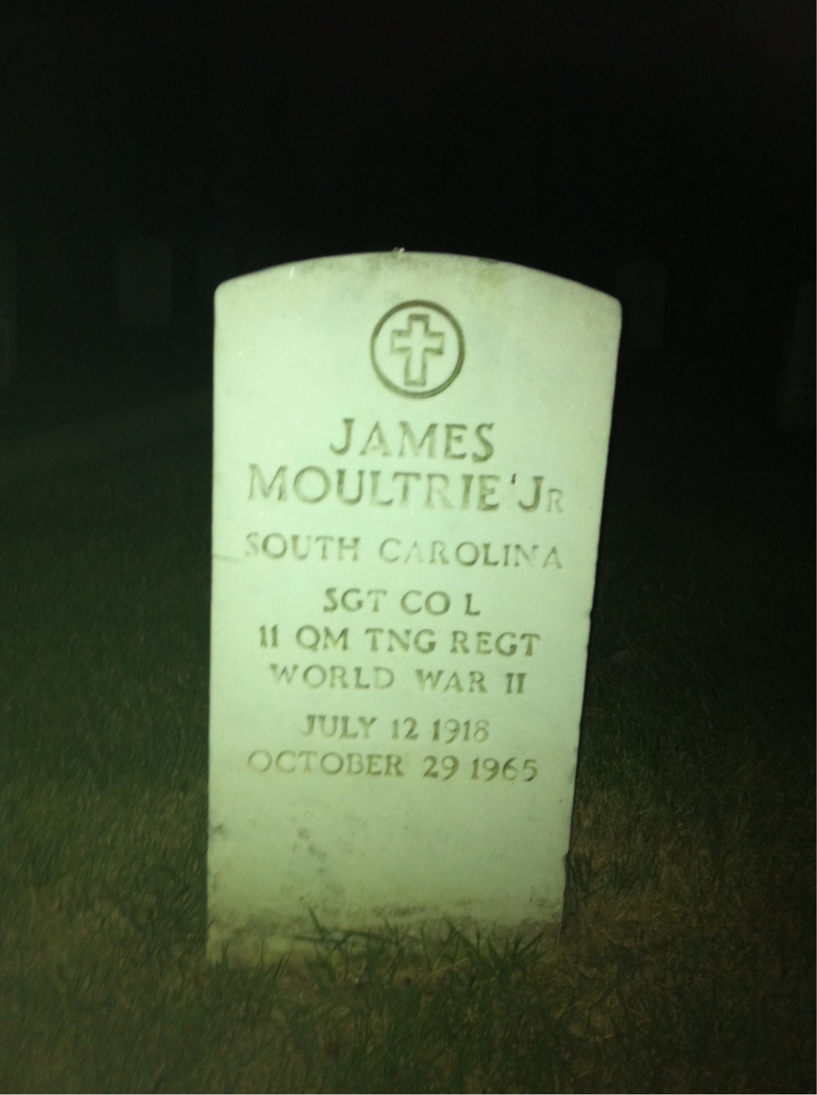 Back of headstone — James Moultrie