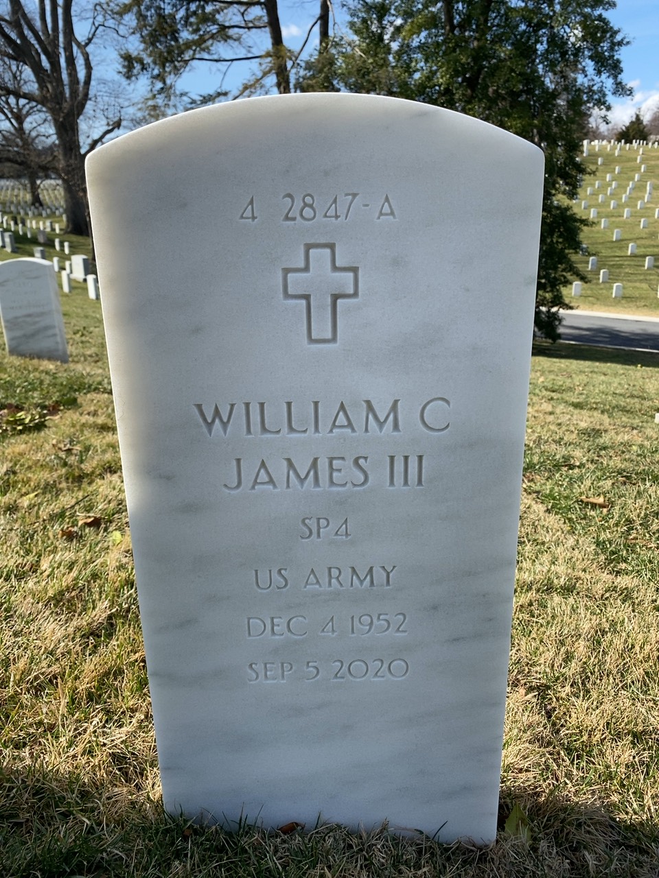 Back of headstone — William James