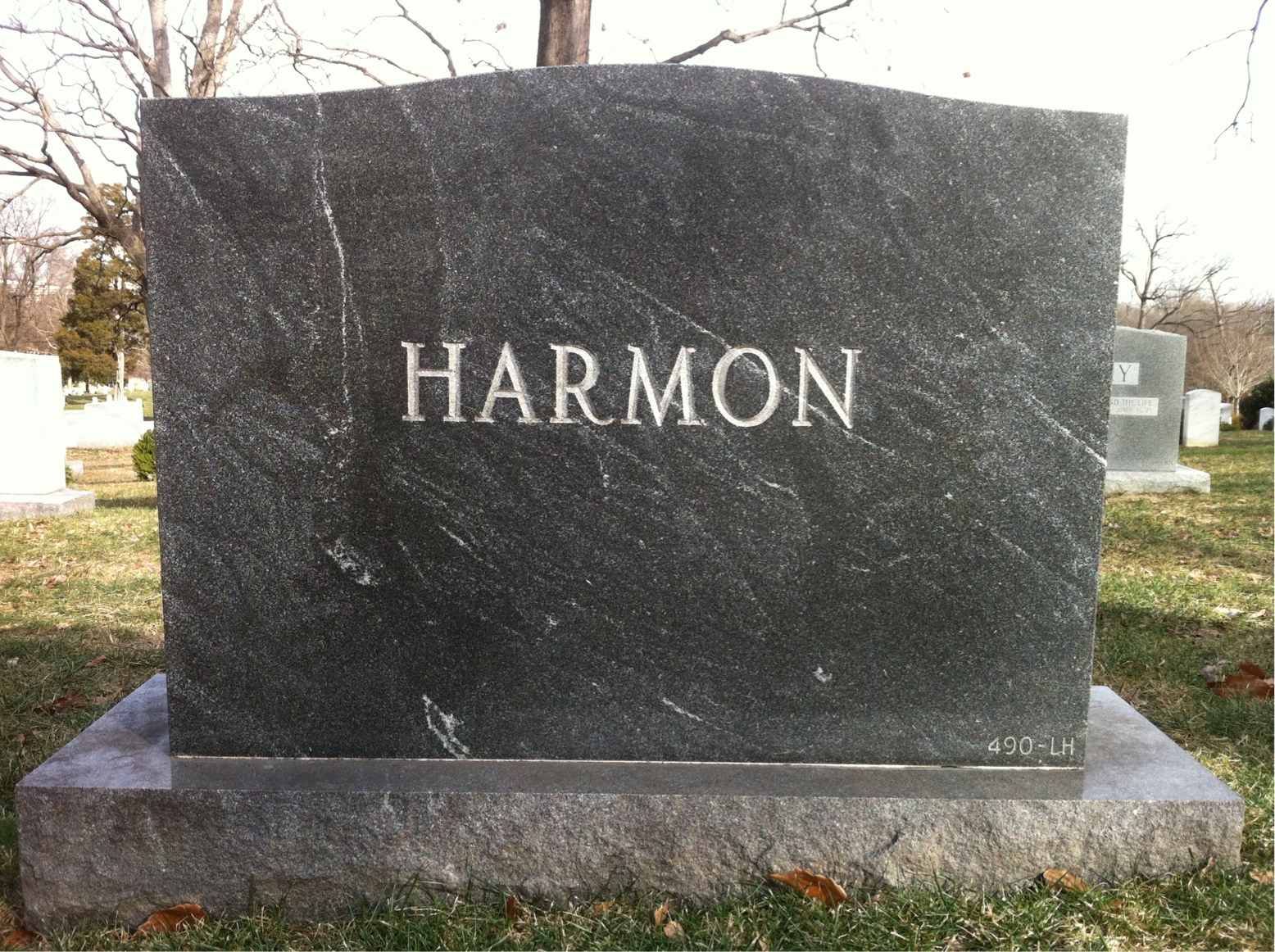 Back of headstone — Reginald Harmon
