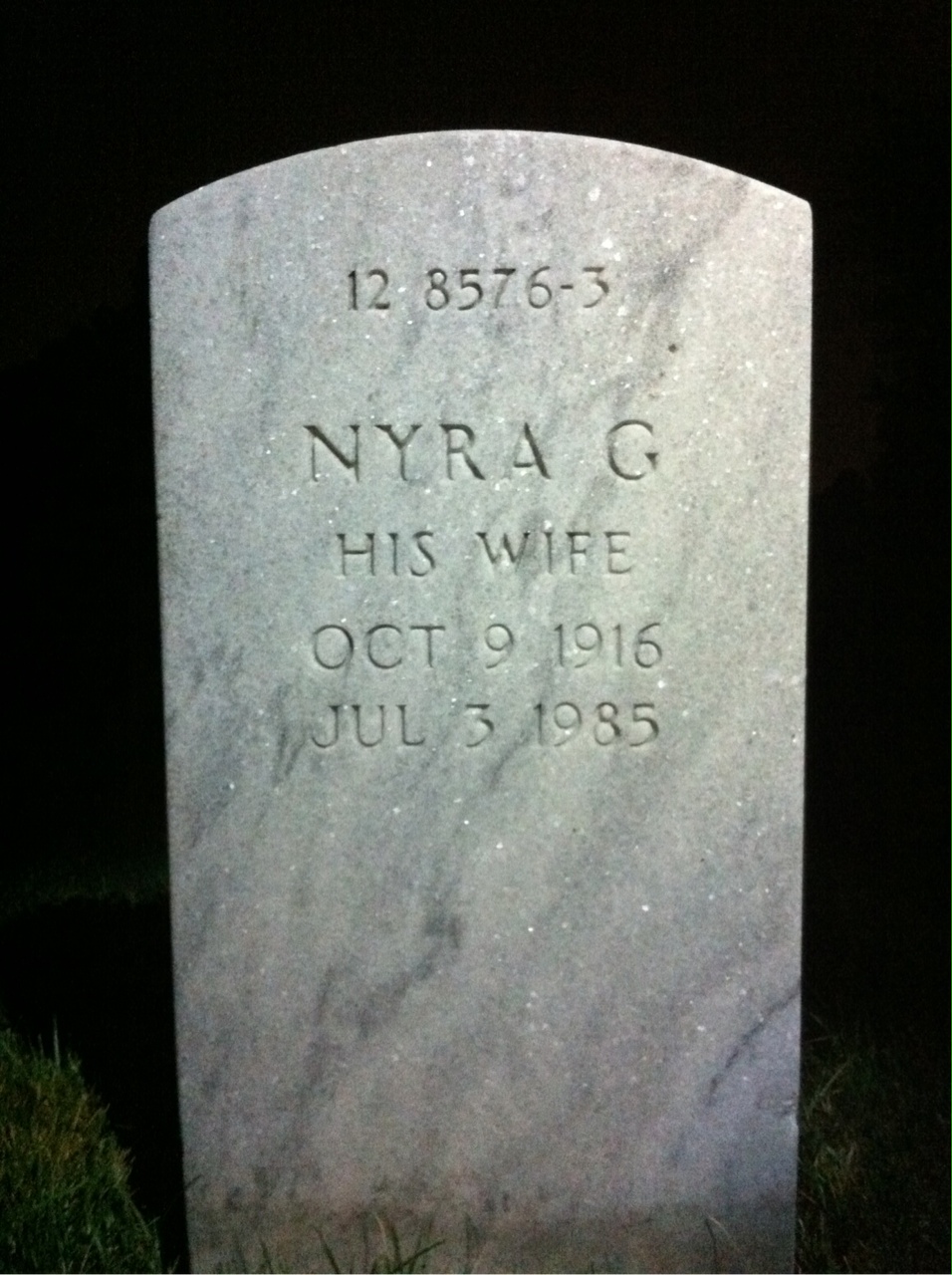 Back of headstone — Nyra Molohon
