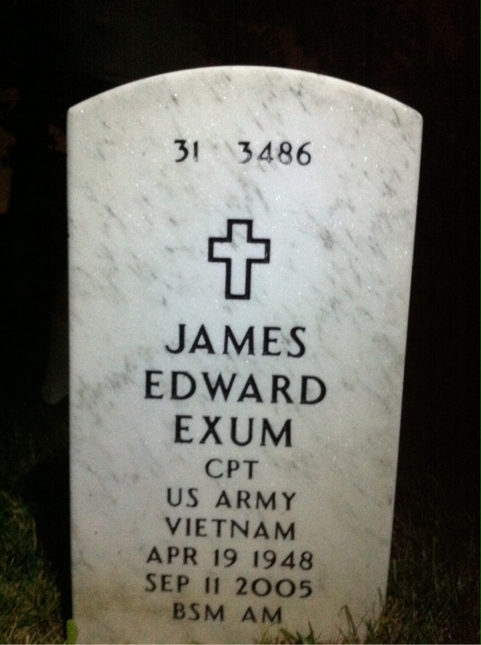Back of headstone — James Exum