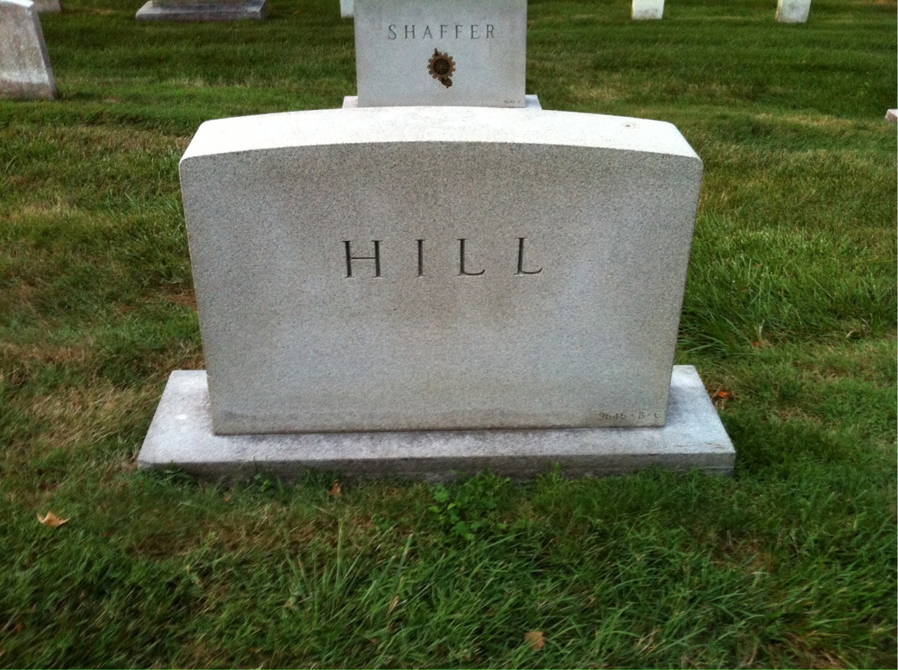 Headstone shared by 2 interments, including Walter Hill