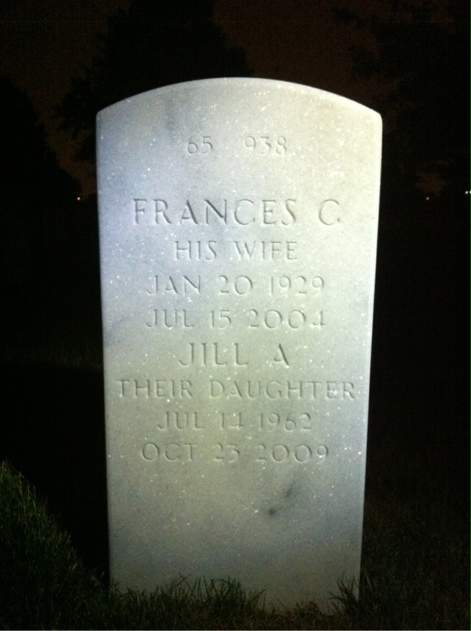 Back of headstone — John Mahony