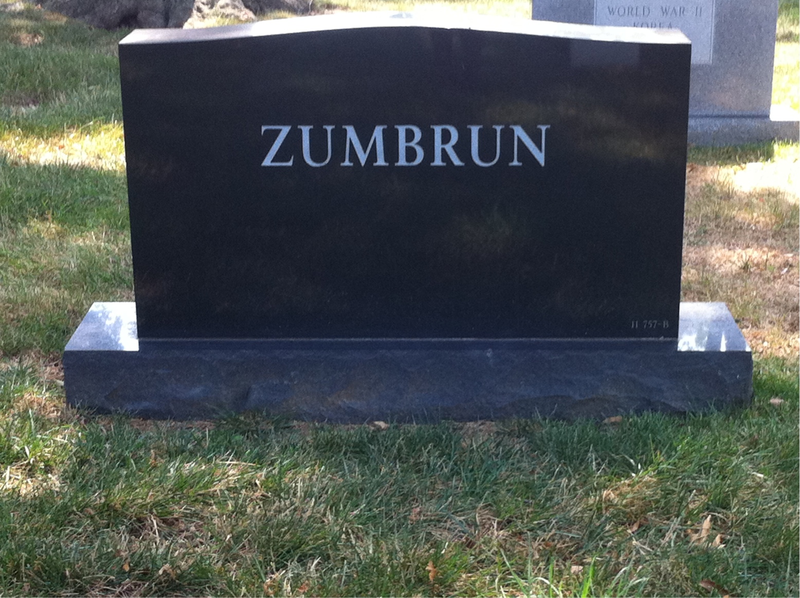 Back of headstone — Sylvester Zumbrun
