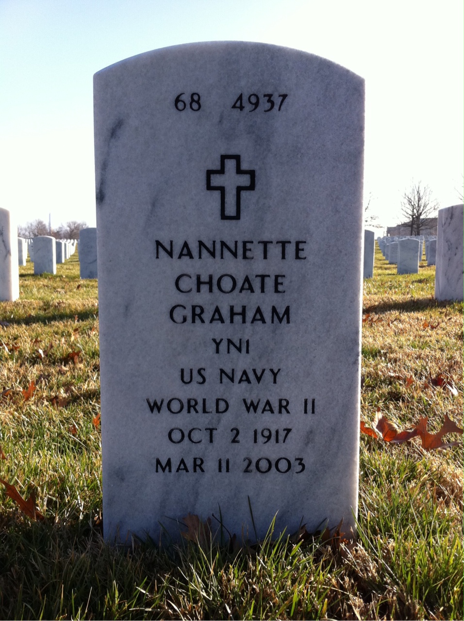 Back of headstone — Nannette Graham