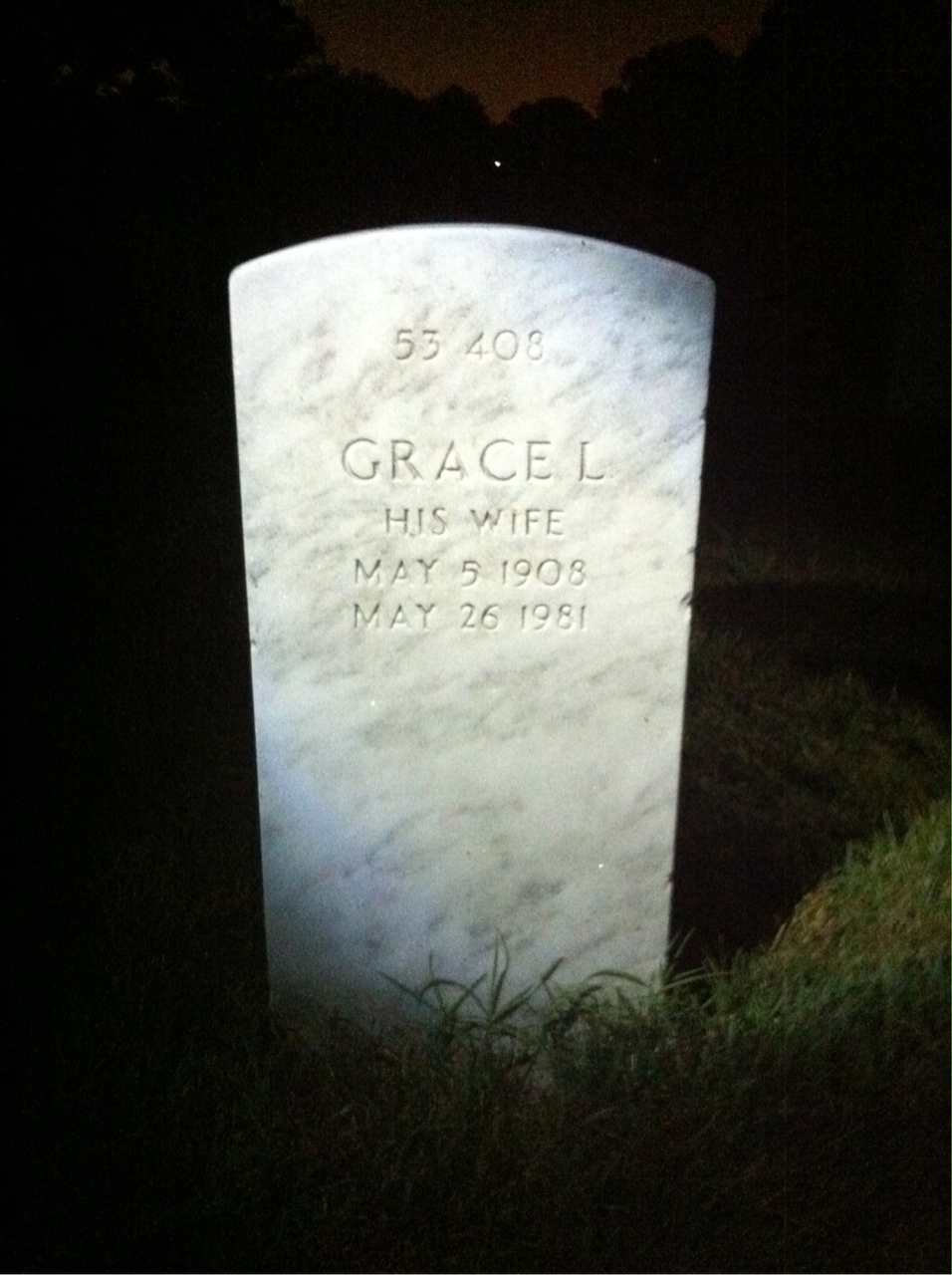 Back of headstone — Grace Bentley
