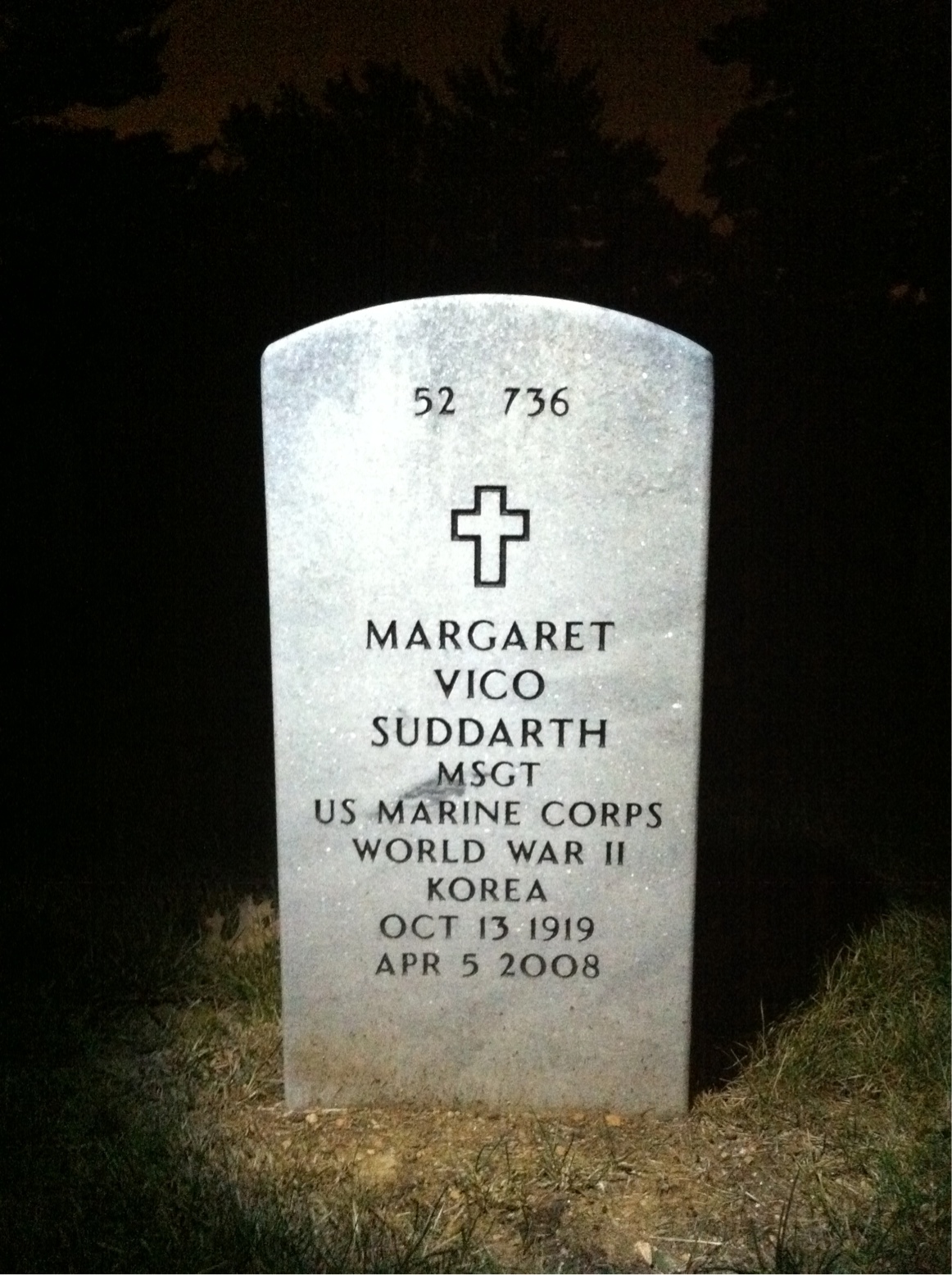 Back of headstone — Margaret Suddarth
