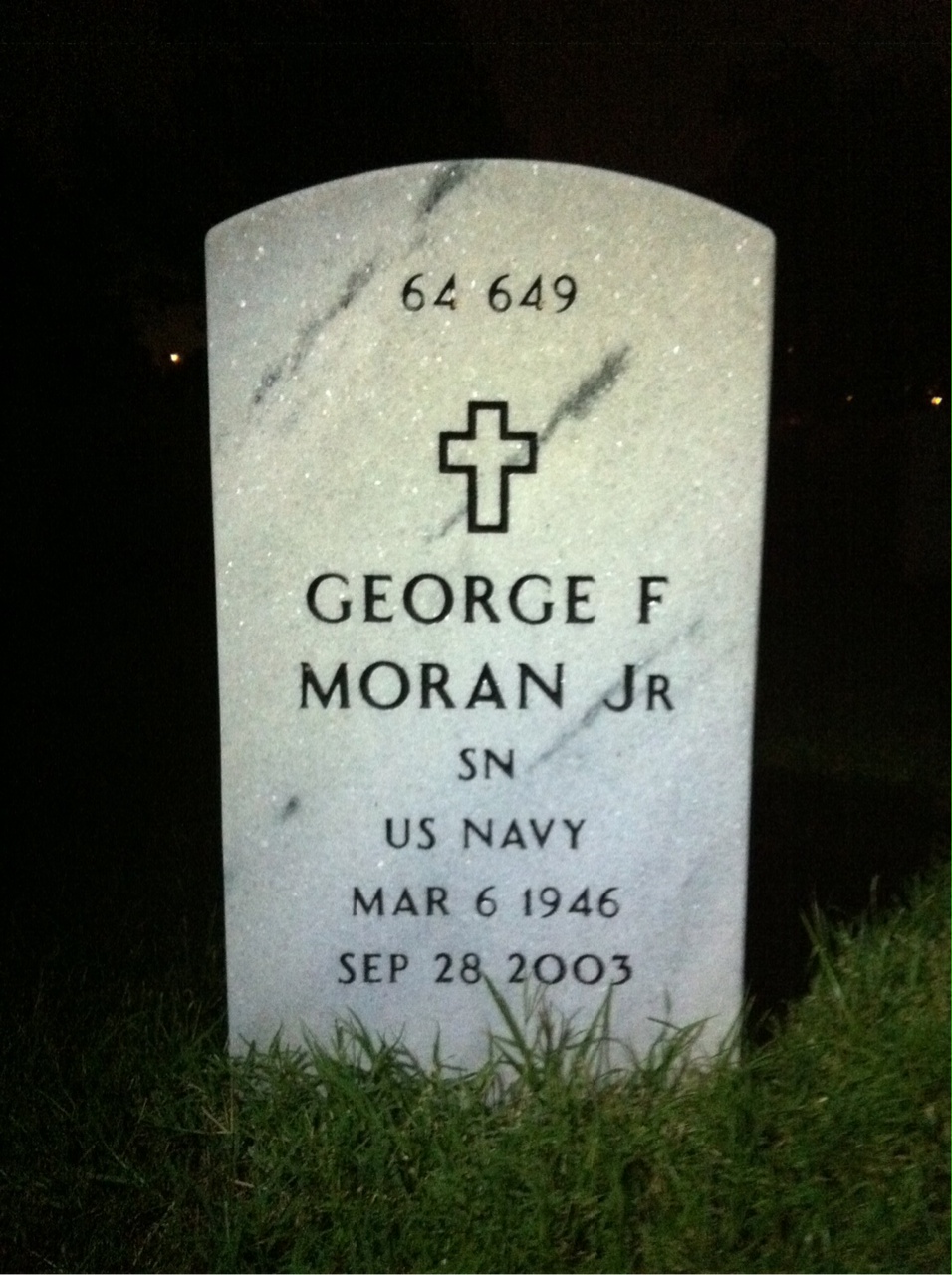 Back of headstone — George Moran