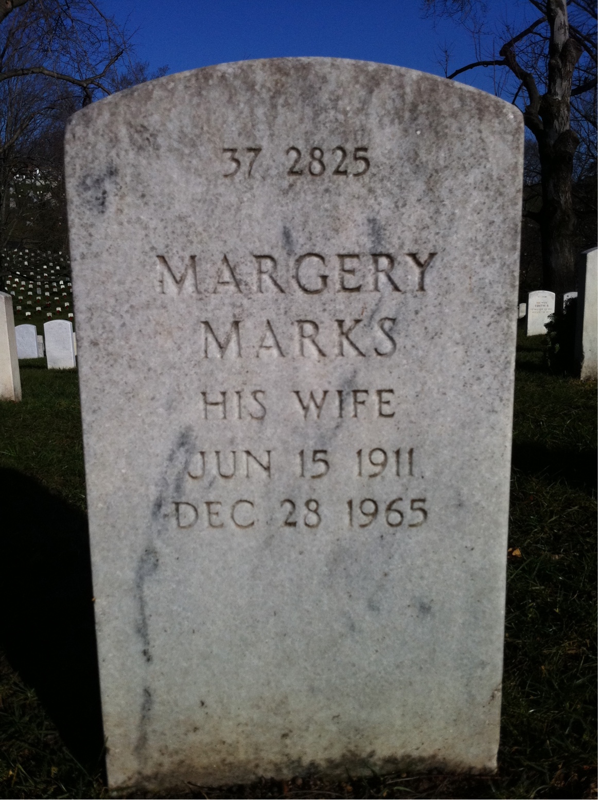 Back of headstone — Margery Adkins