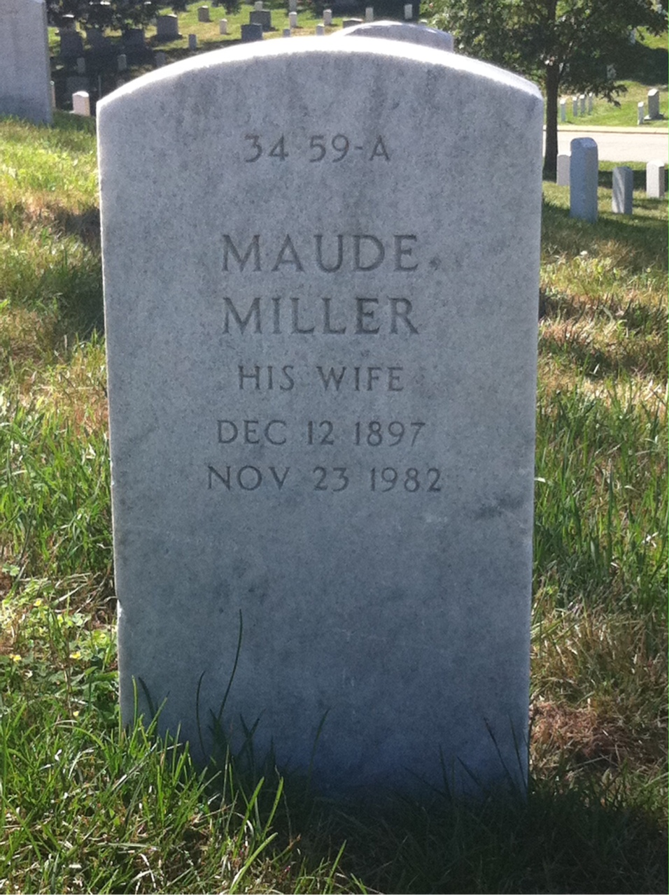 Back of headstone — Maude Anderson