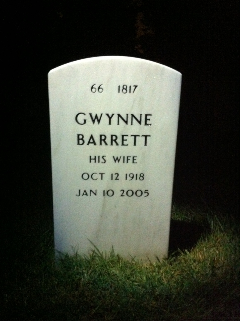 Back of headstone — Roy Dodge