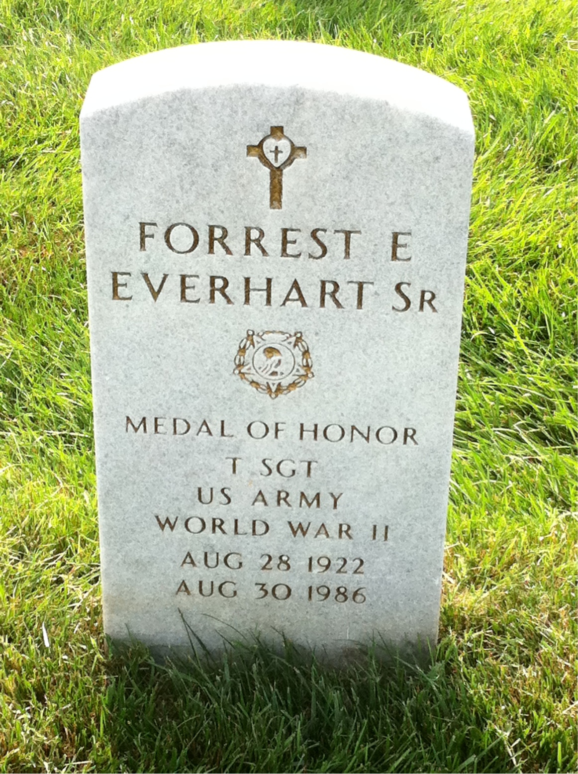 Headstone shared by 2 interments, including Forrest E. Everhart