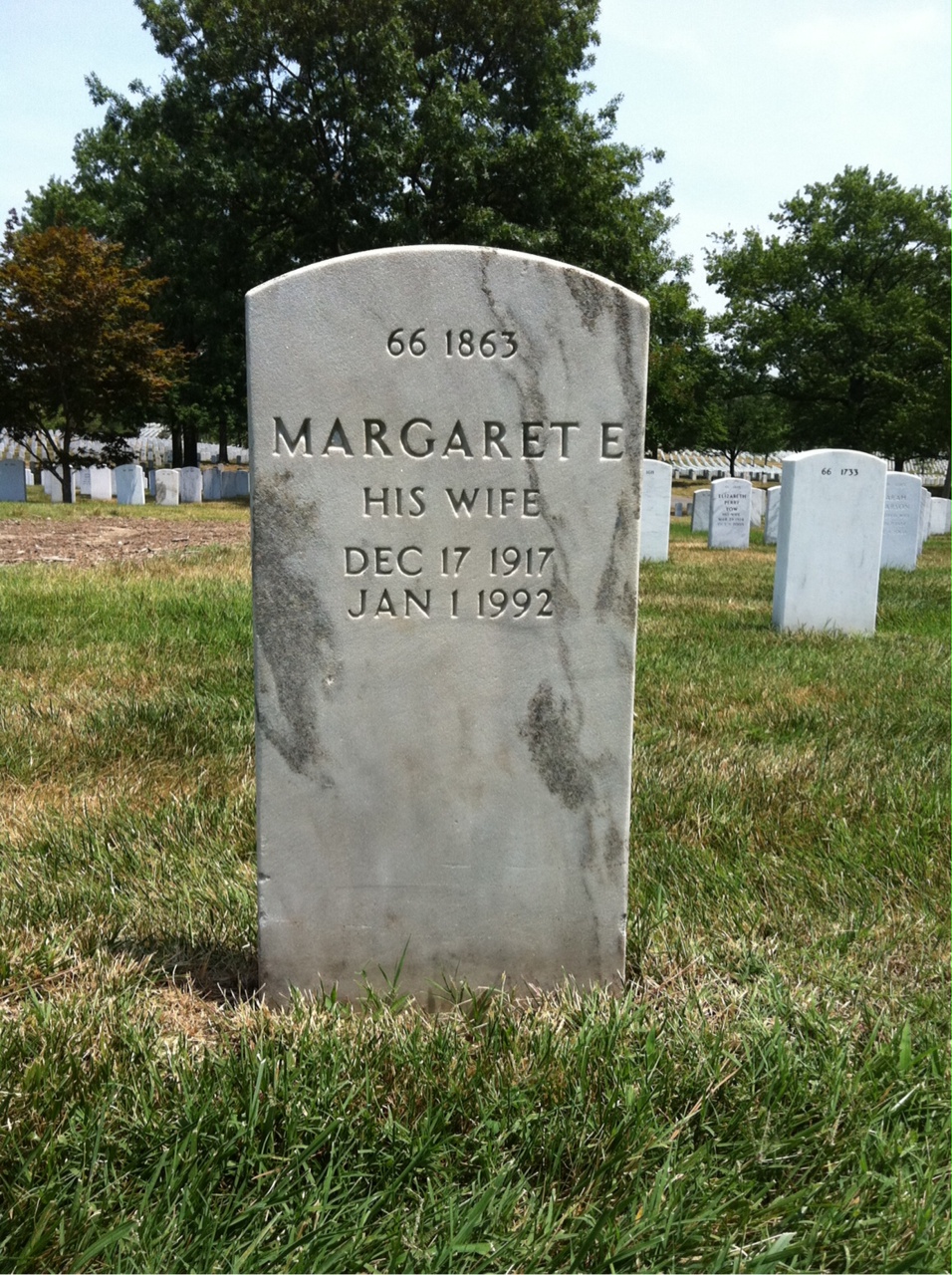 Back of headstone — Margaret Myers