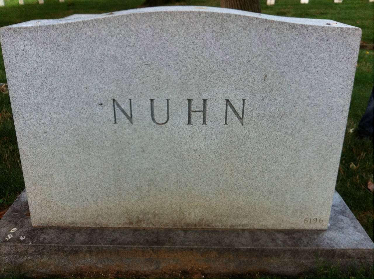 Back of headstone — John Nuhn