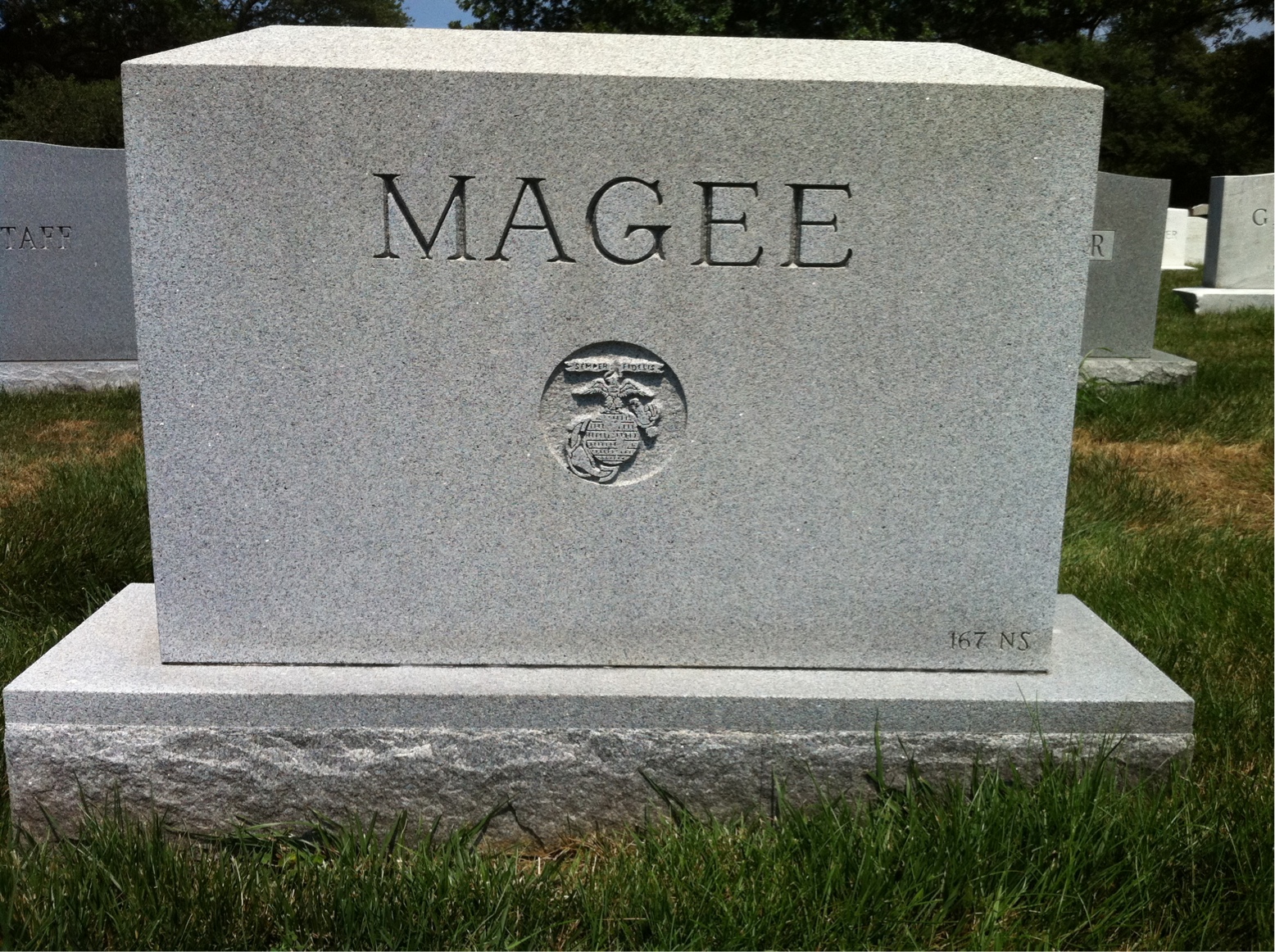 Back of headstone — James Magee