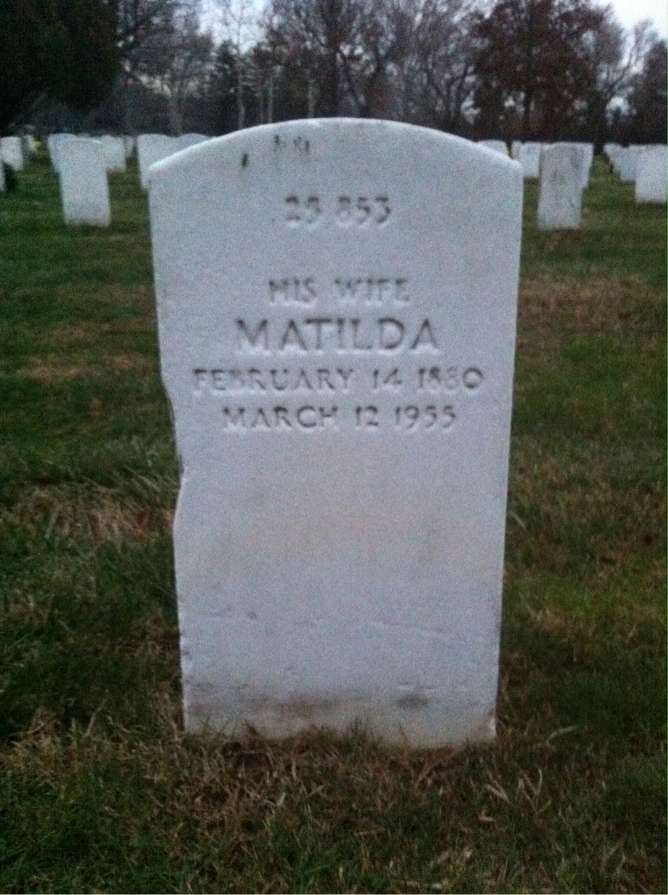 Back of headstone — Matilda Mitchell