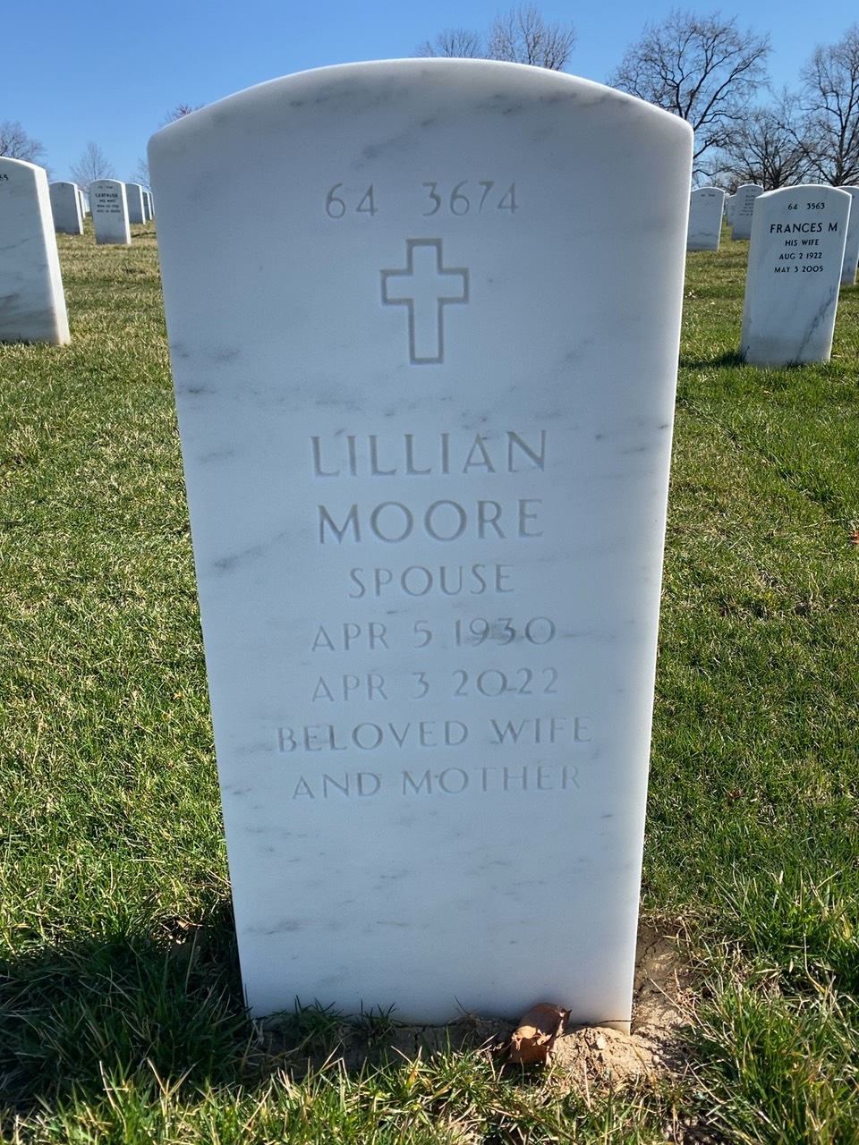 Back of headstone — Donald Moore