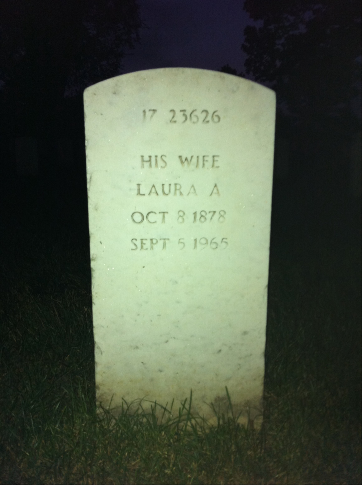 Back of headstone — Laura Abel