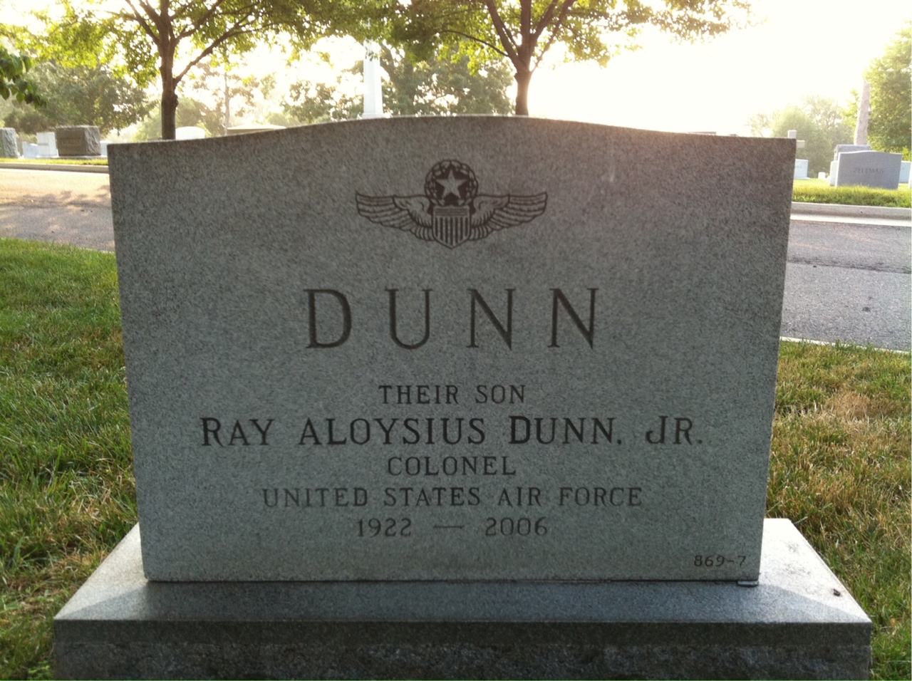 Back of headstone — Ray Dunn