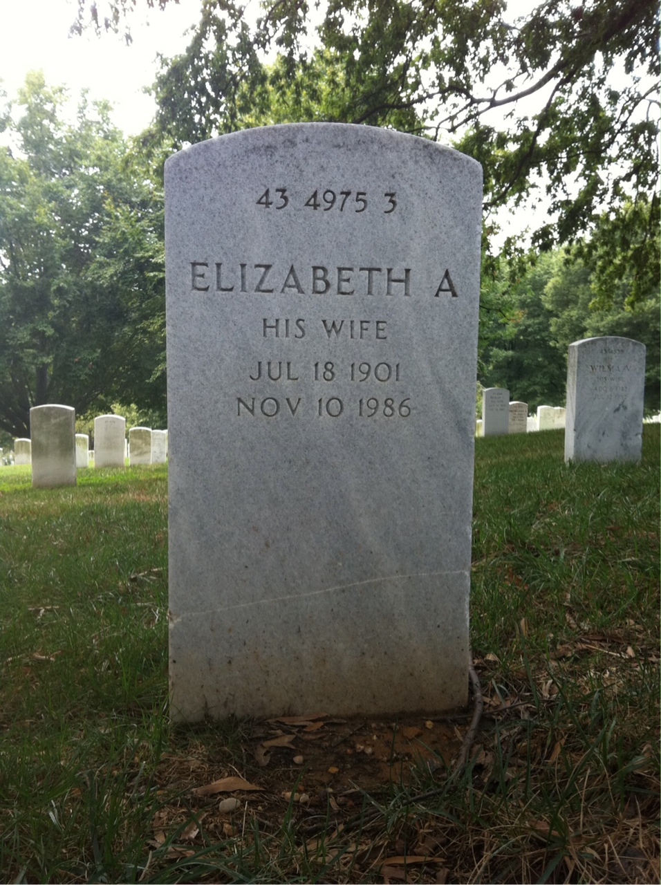 Back of headstone — Elizabeth Apgar