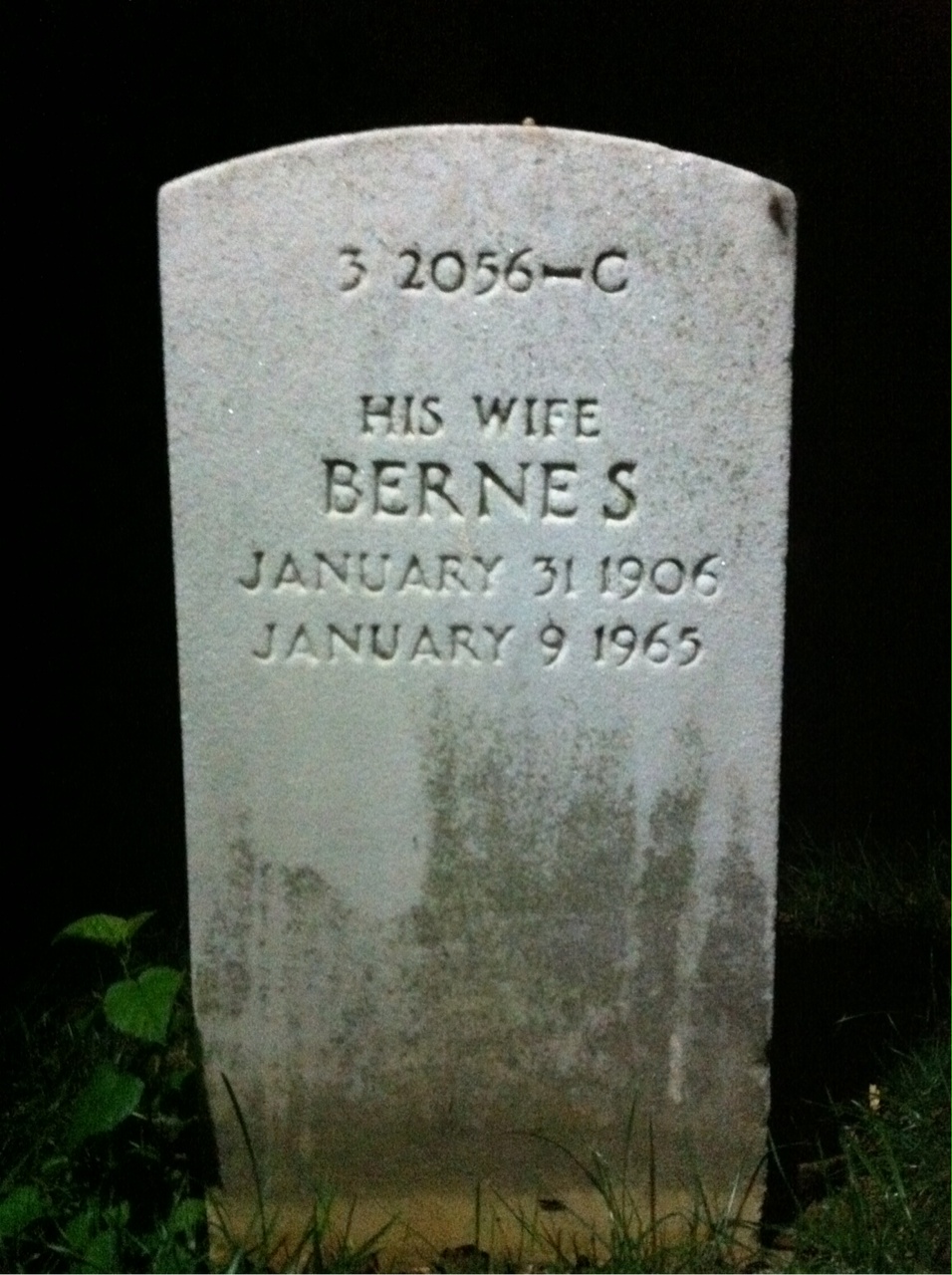 Back of headstone — Berne Mudgett