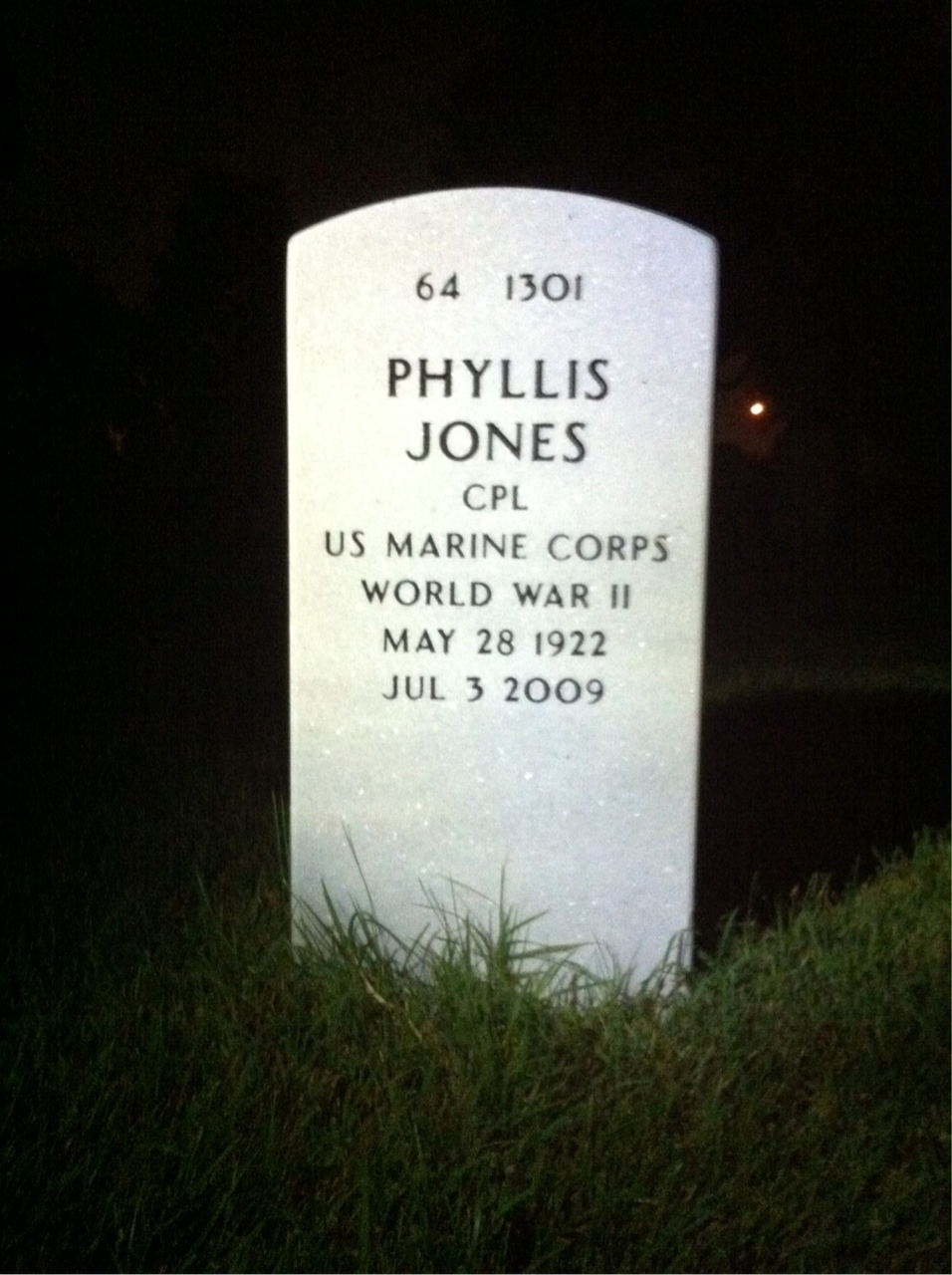 Back of headstone — Phyllis Jones