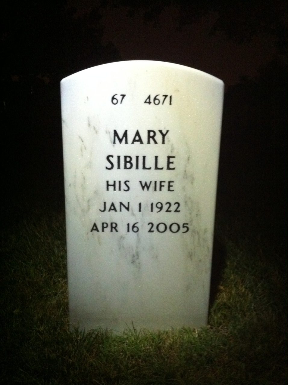 Back of headstone — Wirt Fontenot