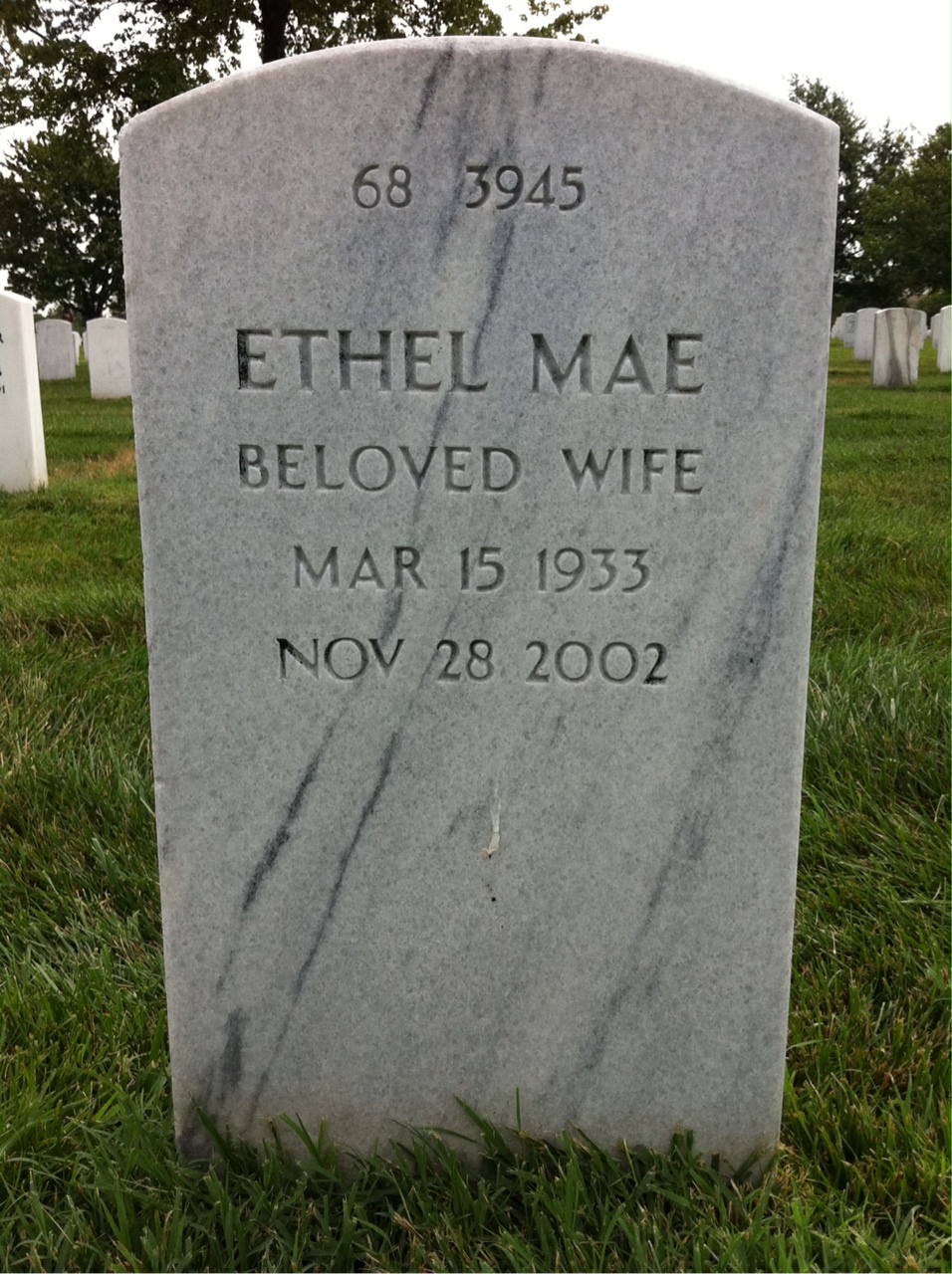 Back of headstone — Willie J Rice