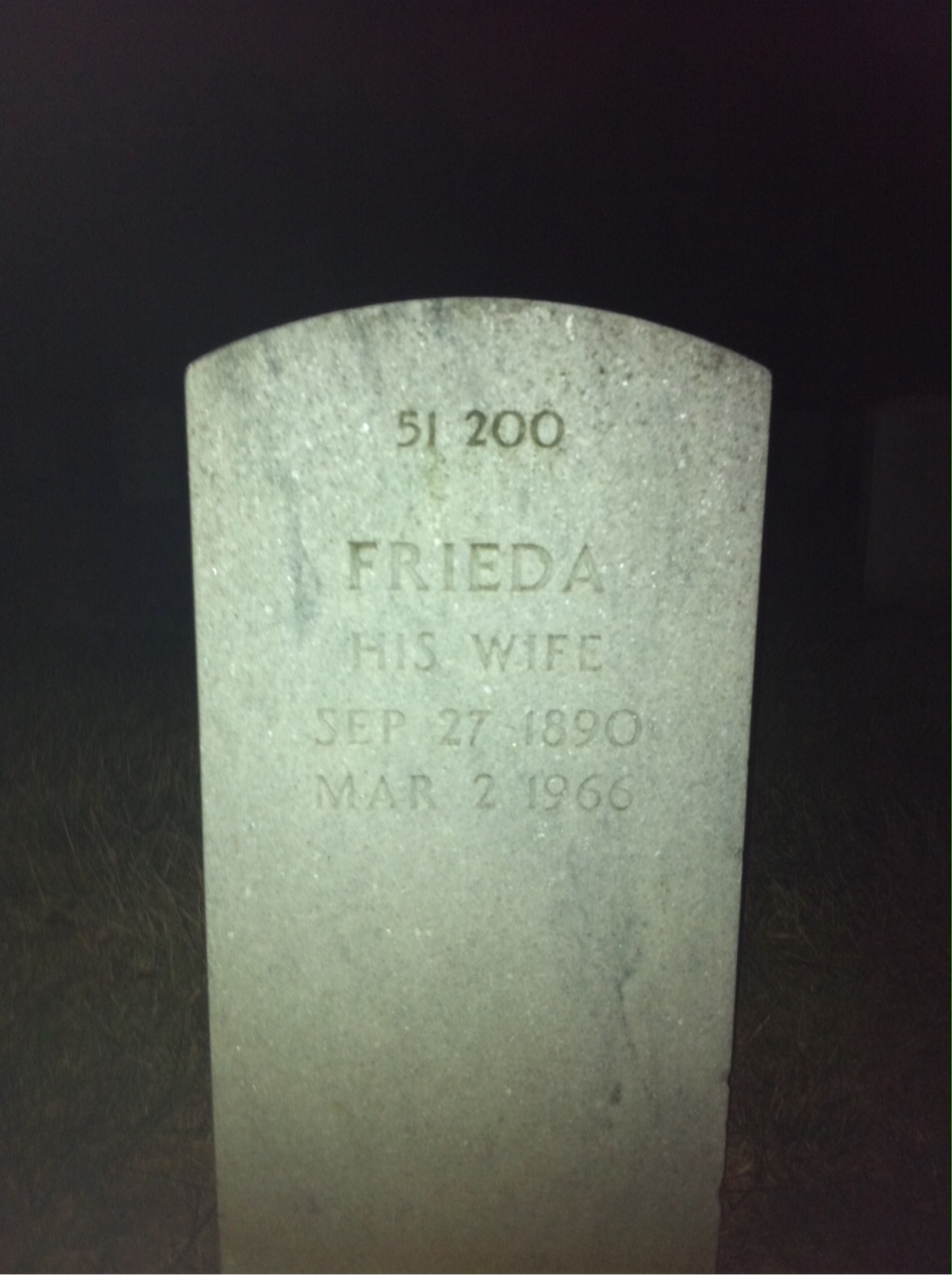 Back of headstone — Frieda Bierman