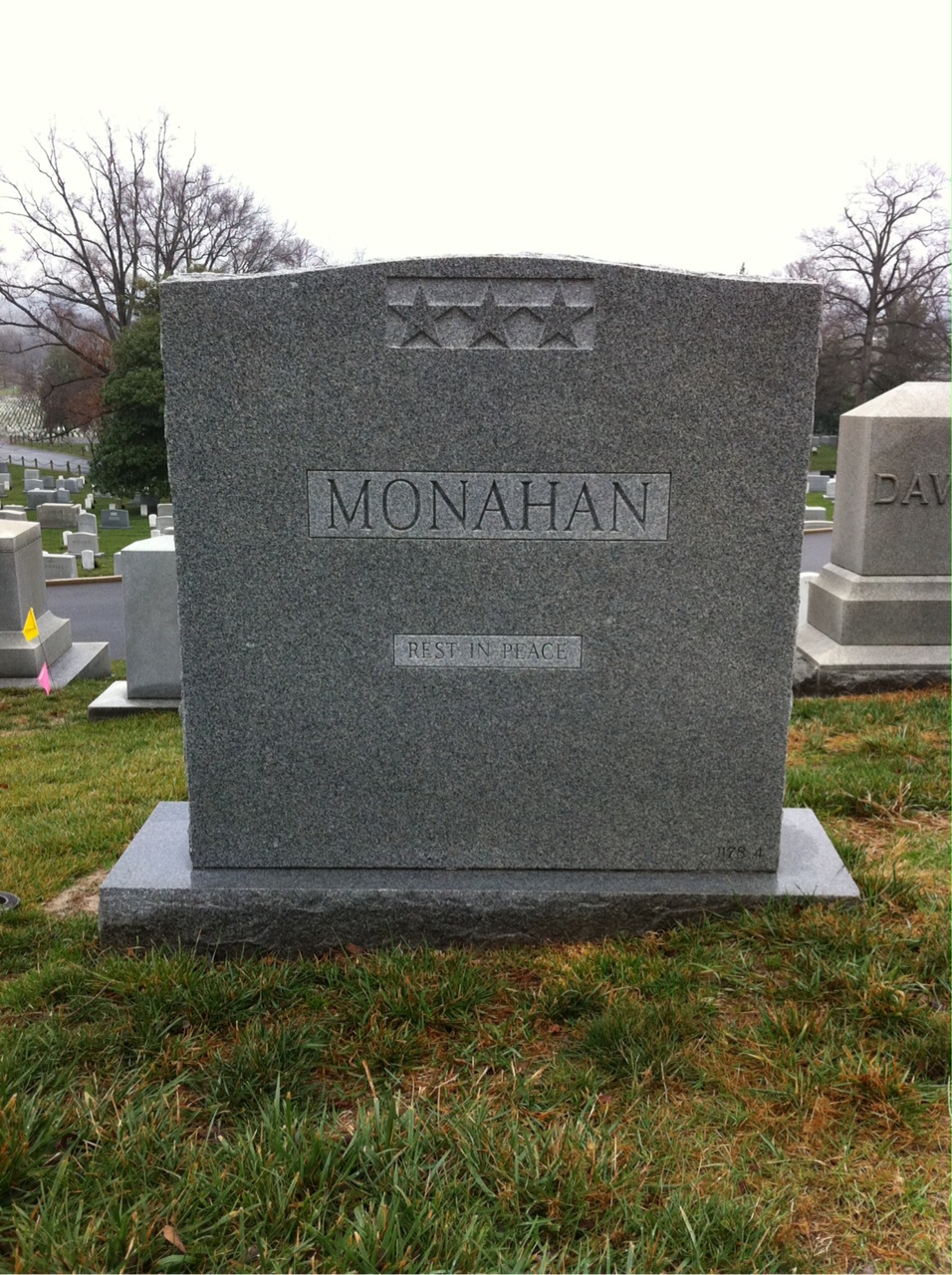 Back of headstone — George Monahan