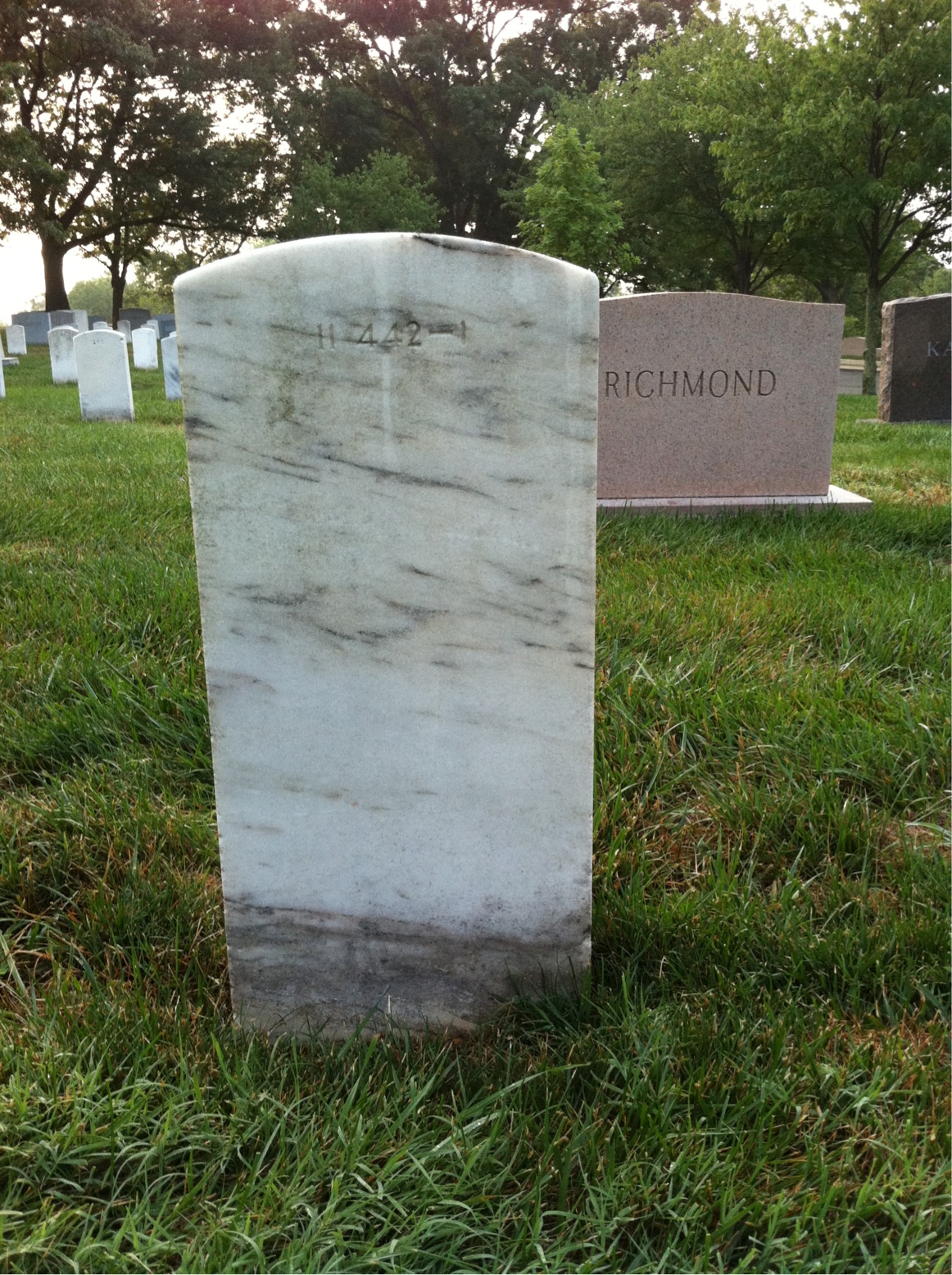 Back of headstone — William W Hartnett