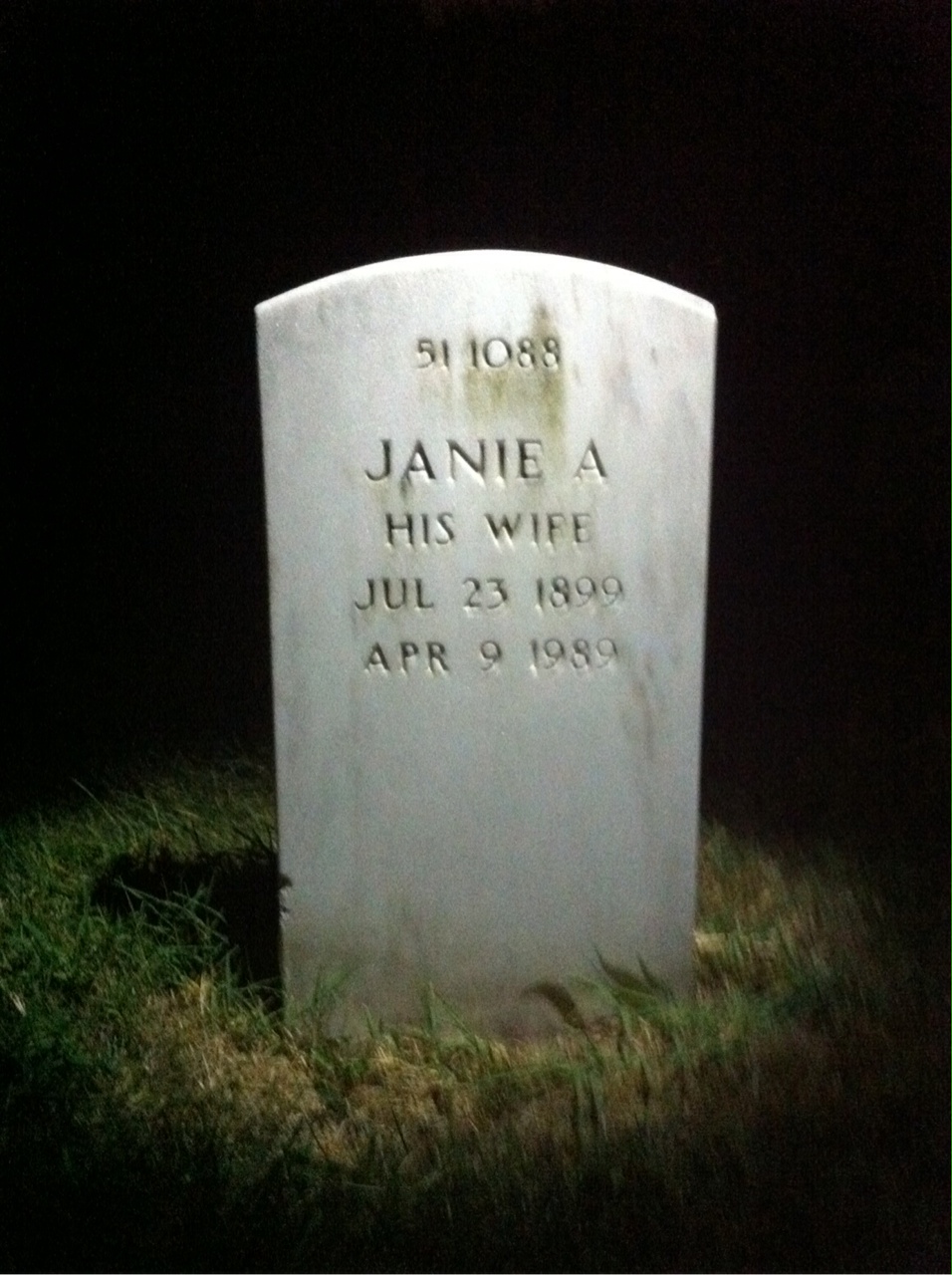 Back of headstone — William H White