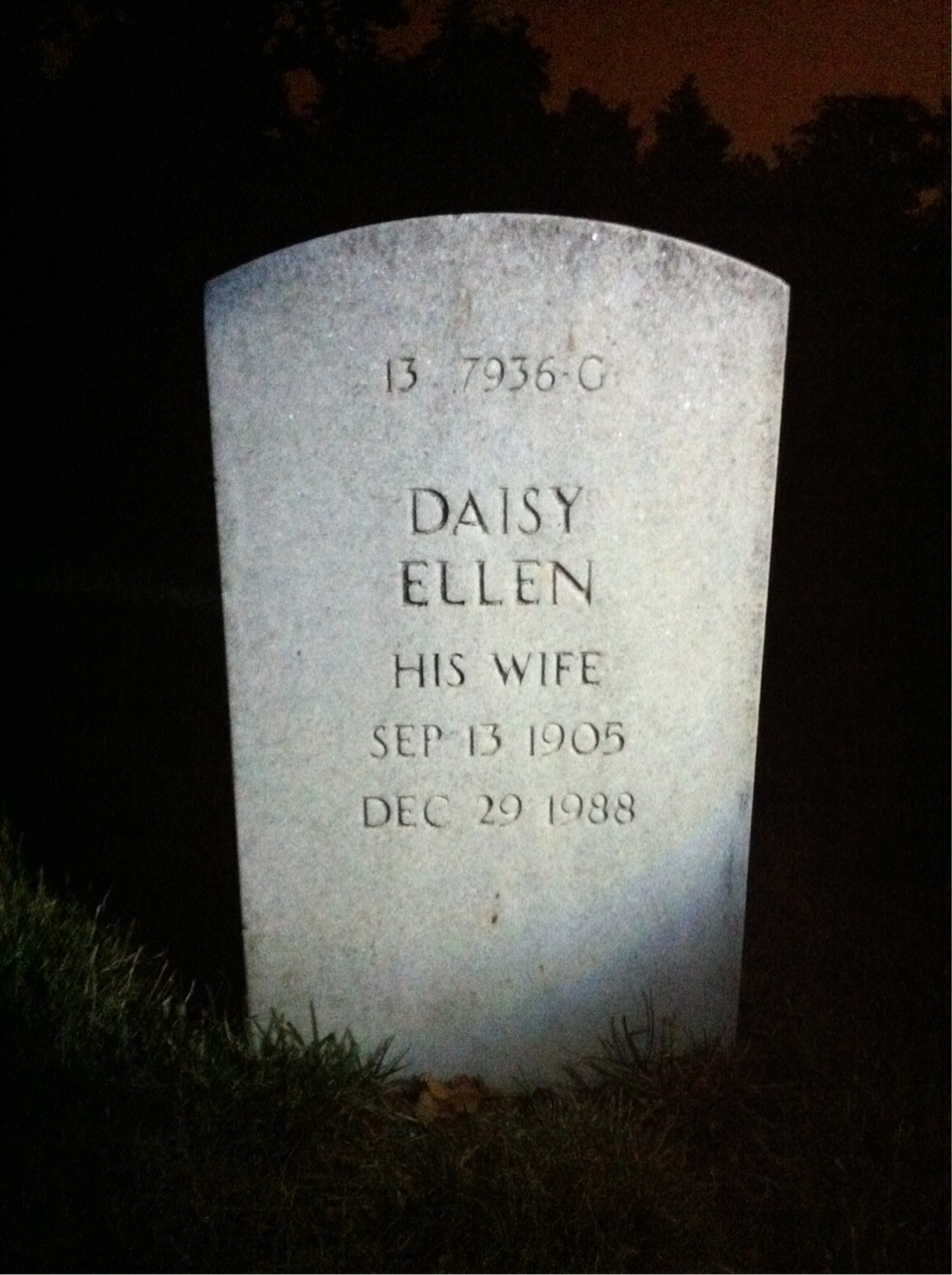 Back of headstone — Willie Smith Woods