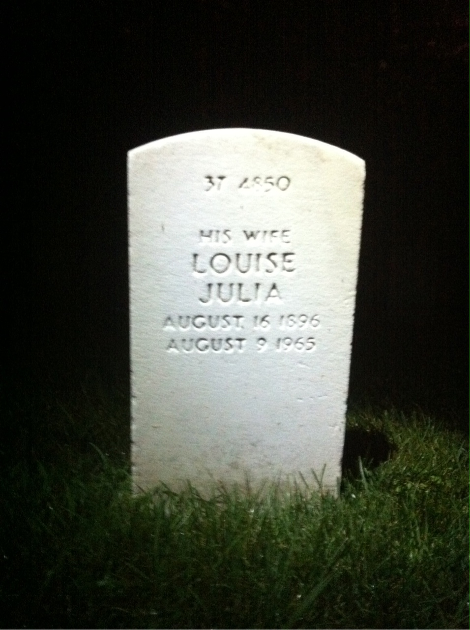 Back of headstone — Louise Baron
