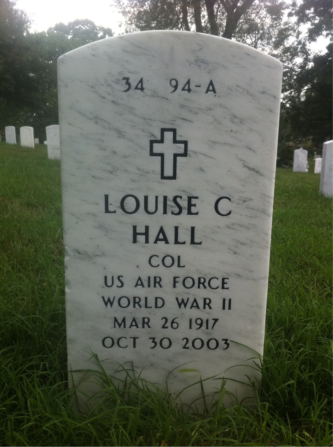 Back of headstone — Louise Hall