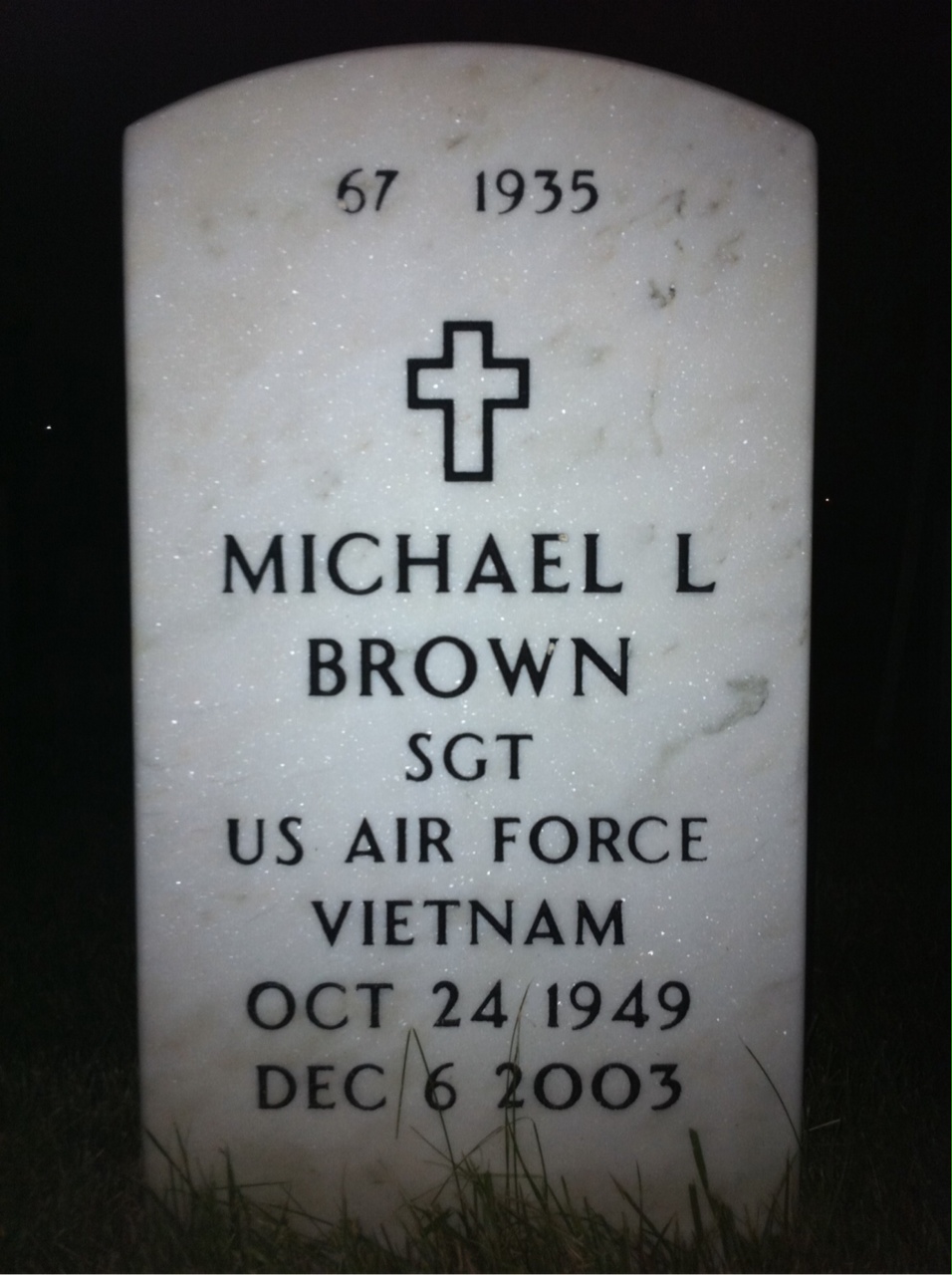 Back of headstone — Michael Brown