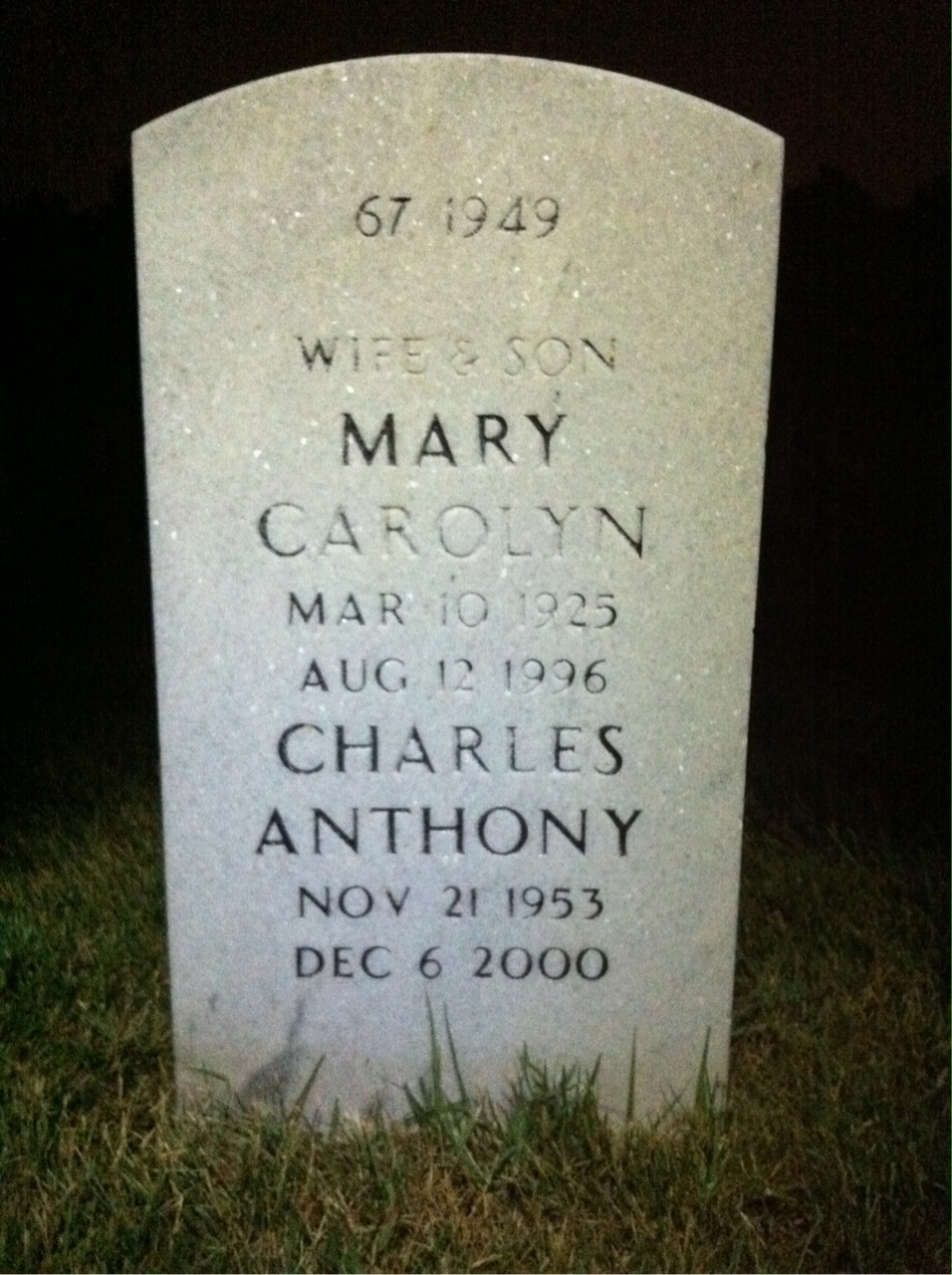 Back of headstone — Charles Milton