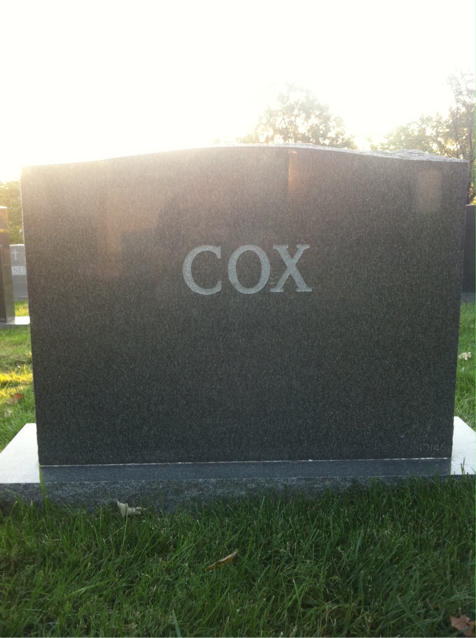 Back of headstone — Albert Cox