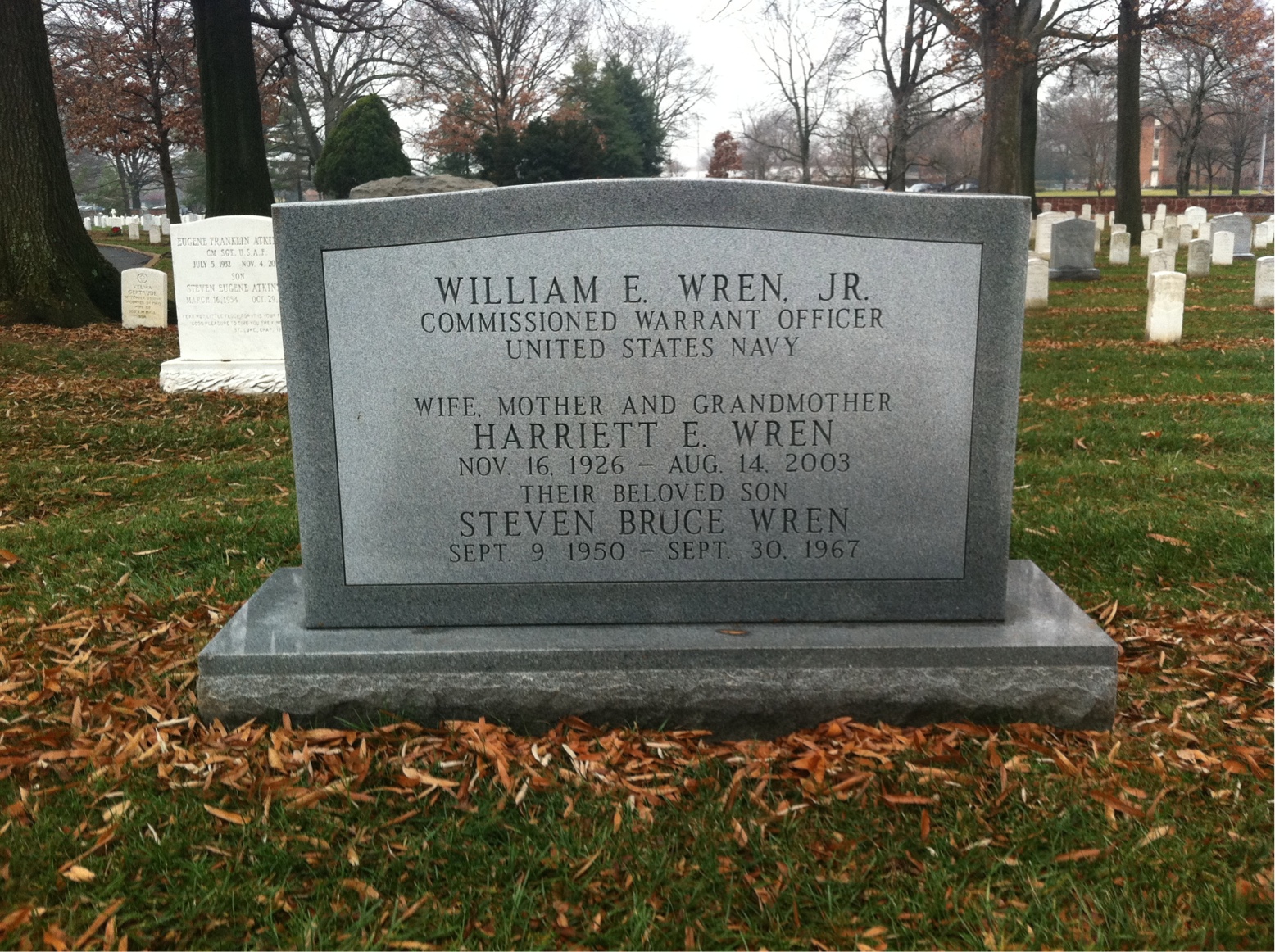 Back of headstone — William Wren