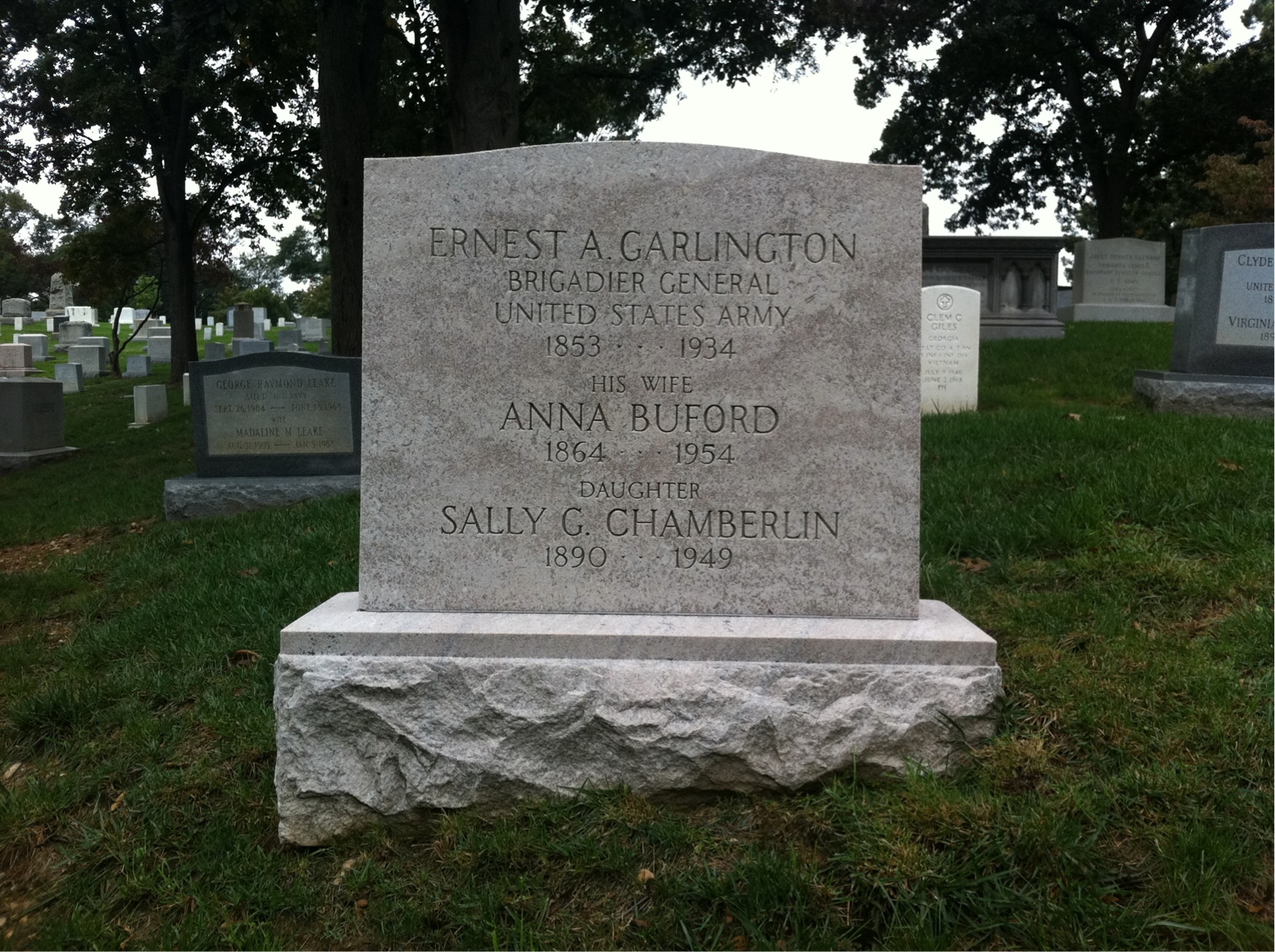Headstone shared by 2 interments, including Ernest A. Garlington