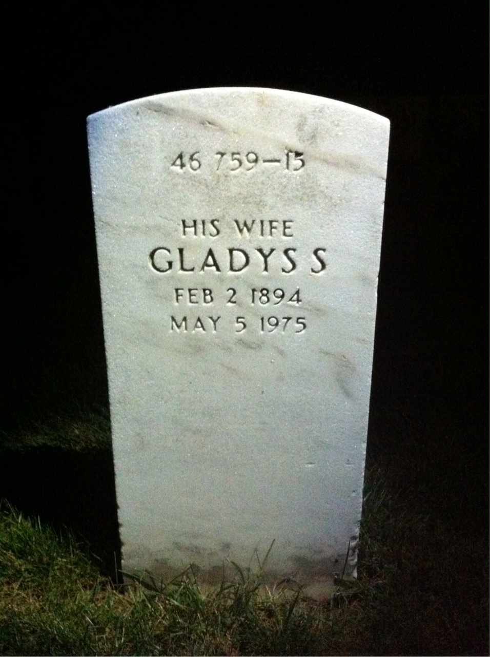 Back of headstone — Gladys Arms
