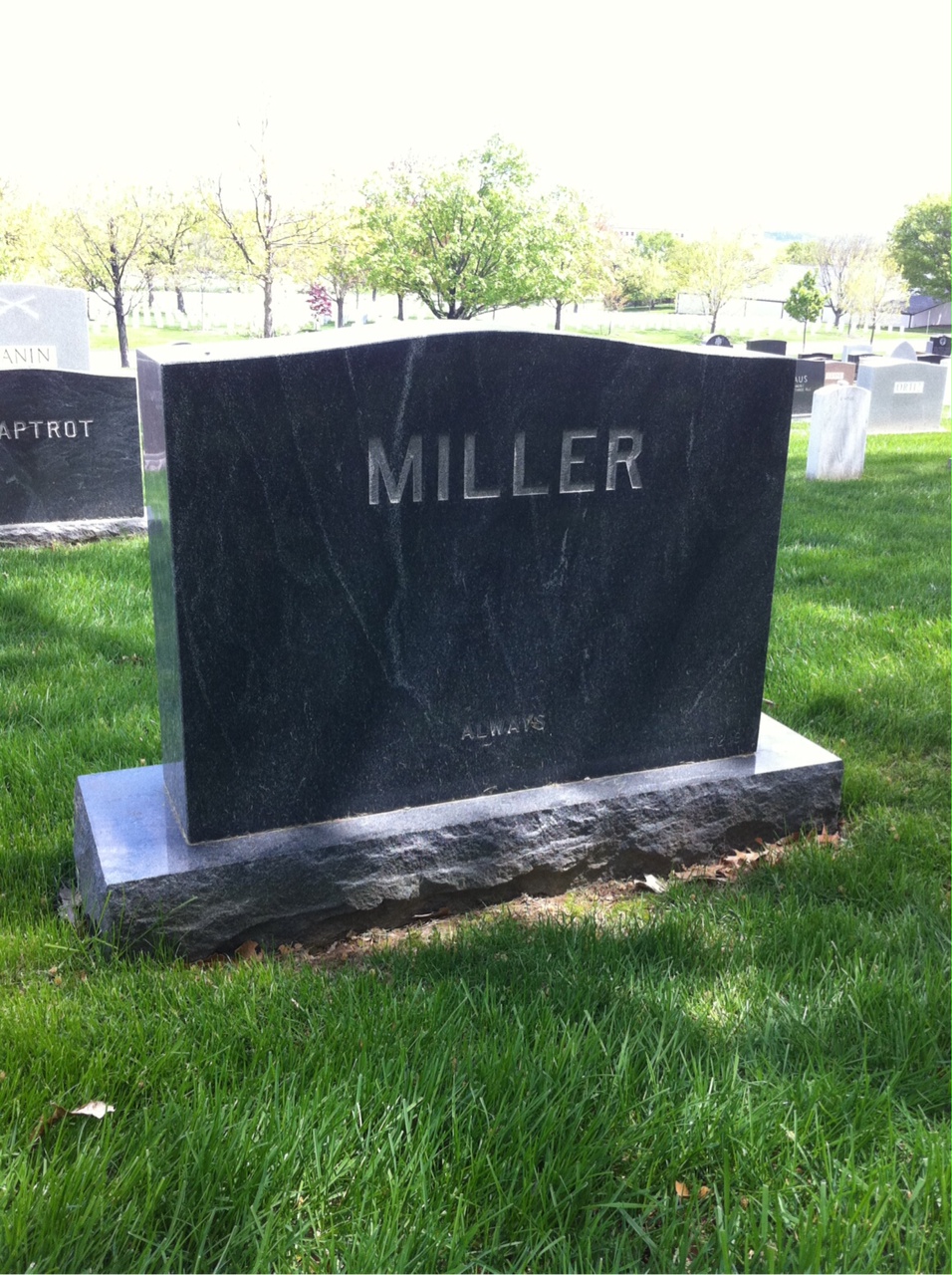Back of headstone — William Miller