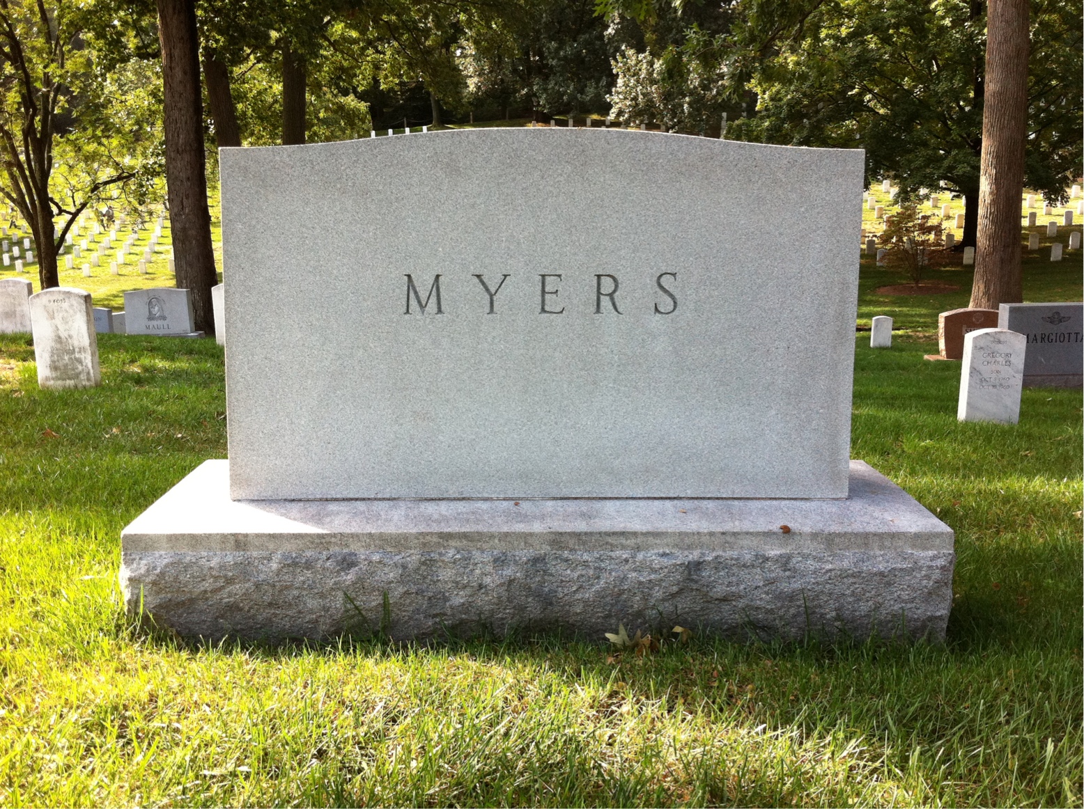 Back of headstone — Selim Myers