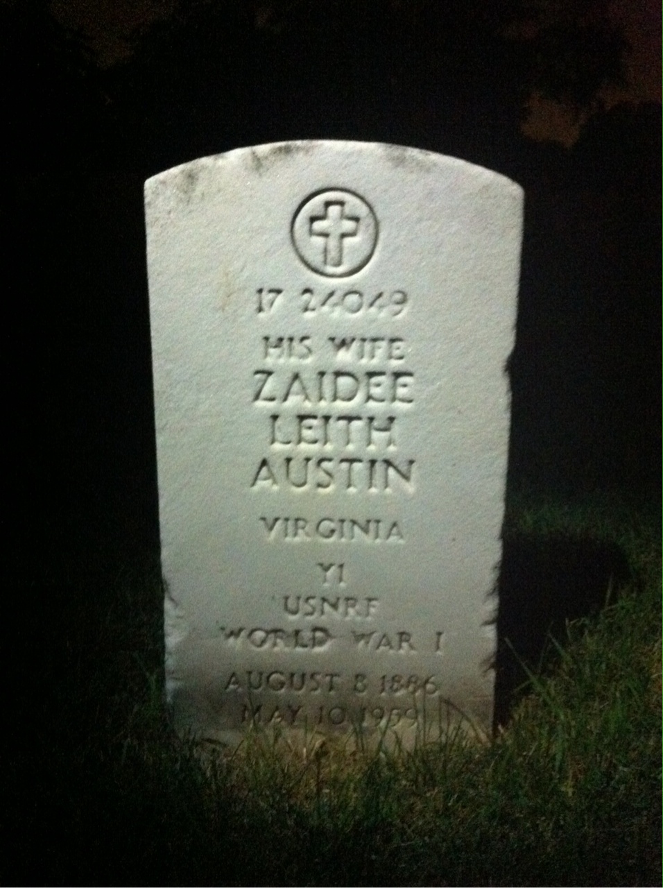 Back of headstone — Zaidee Austin